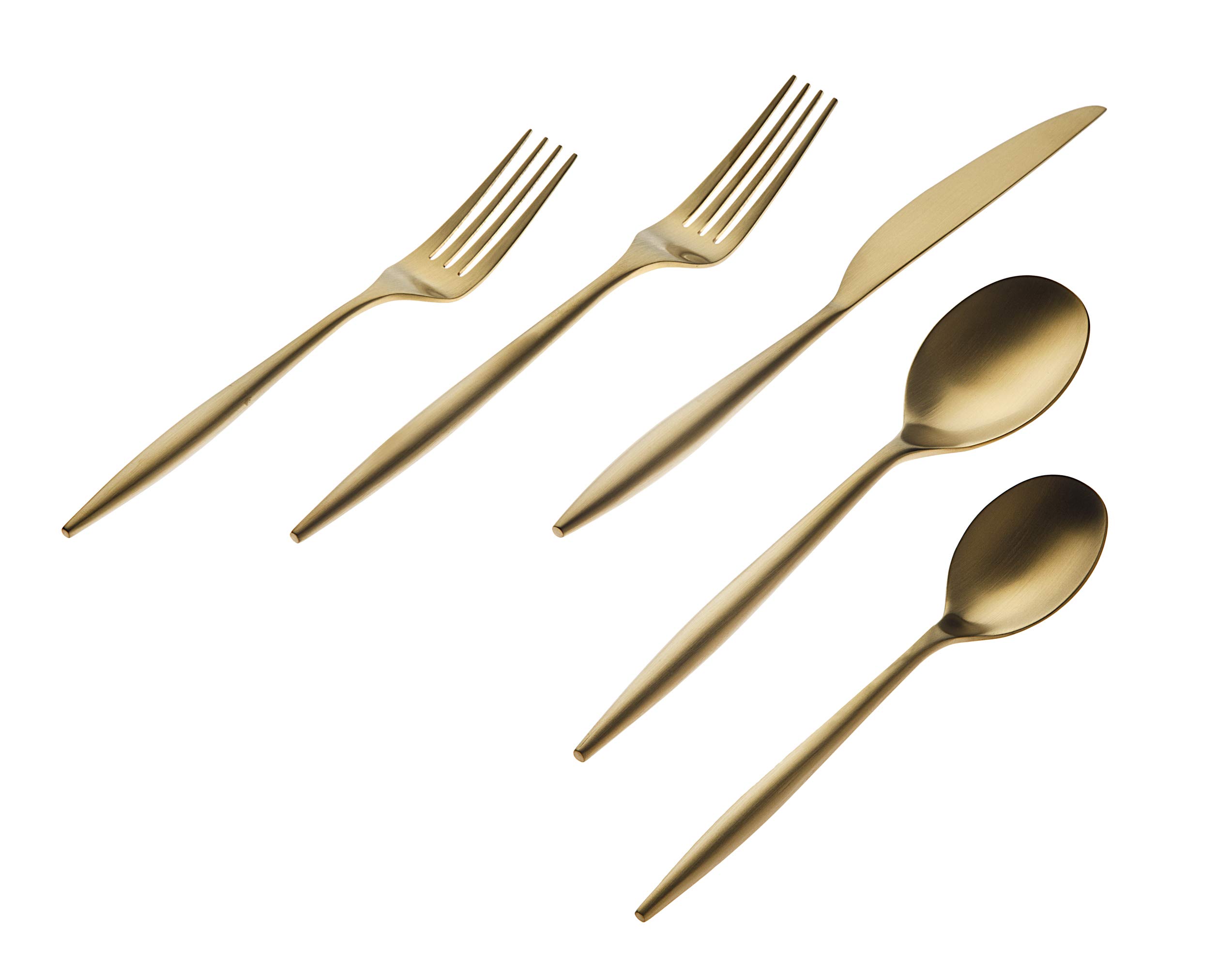Godinger 20-Piece Matte Gold Flatware Set - Stainless Steel Cutlery for Formal Dining, Wedding Registry & Luxury Dinner Parties