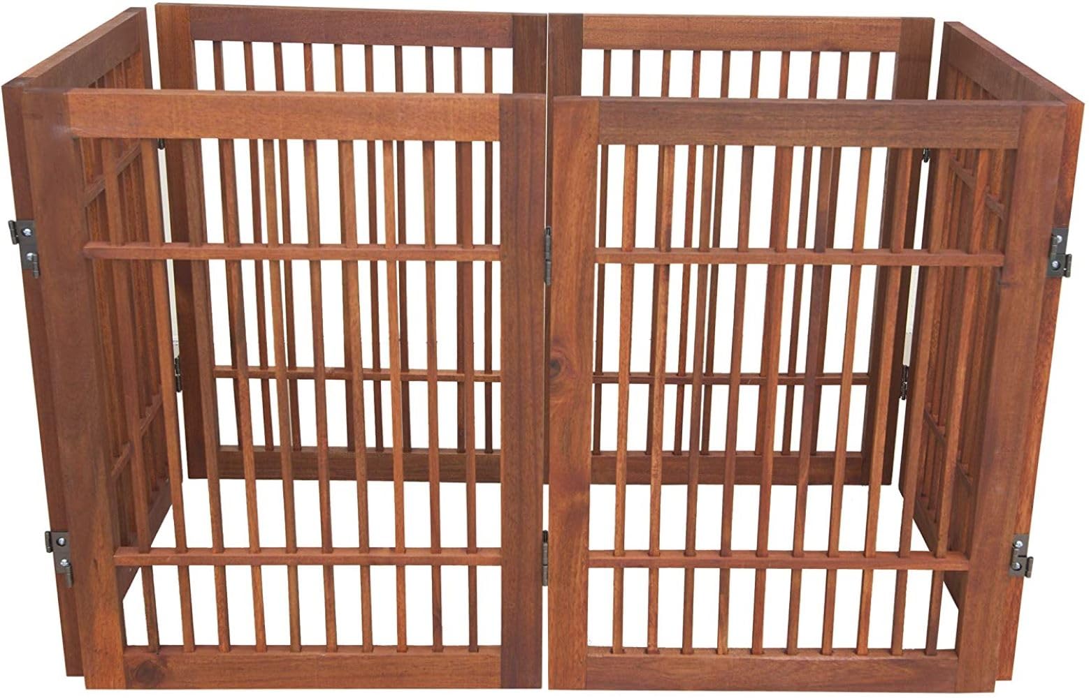 Premium Acacia Hardwood Pet Dog Gate - Freestanding, Folding & Portable Indoor/Outdoor Wooden Fence (6-Panel, 24