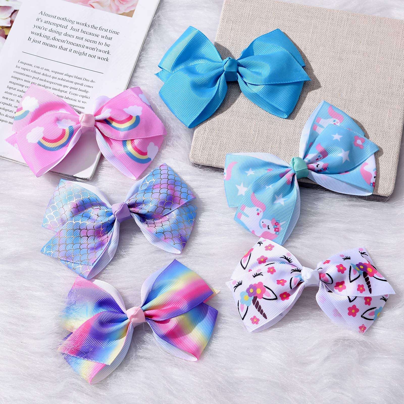 5 Inch Grosgrain Ribbon Hair Bows for Girls - 12 Pack Colorful Hair Clips & Accessories - Perfect for School, Parties, and Everyday Style