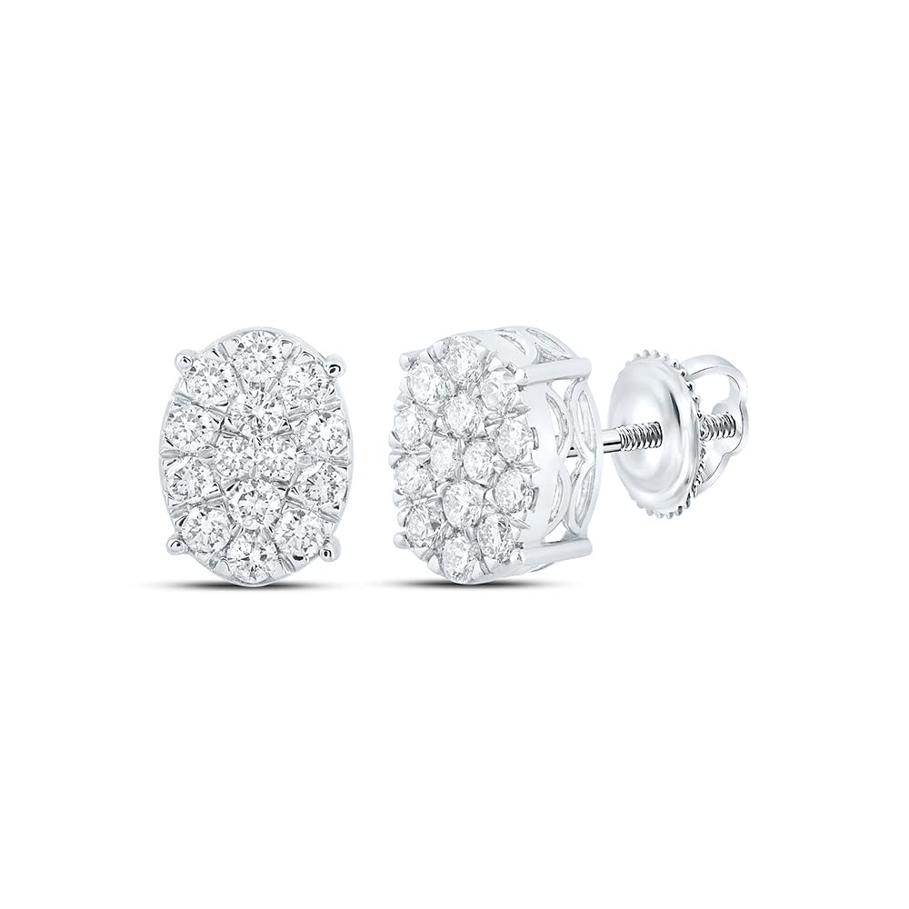 Dazzlingrock Collection 10K White Gold Women's Round & Oval White Diamond Stud Earrings 7/8 Cttw - Elegant Jewelry for Weddings, Parties & Special Occasions