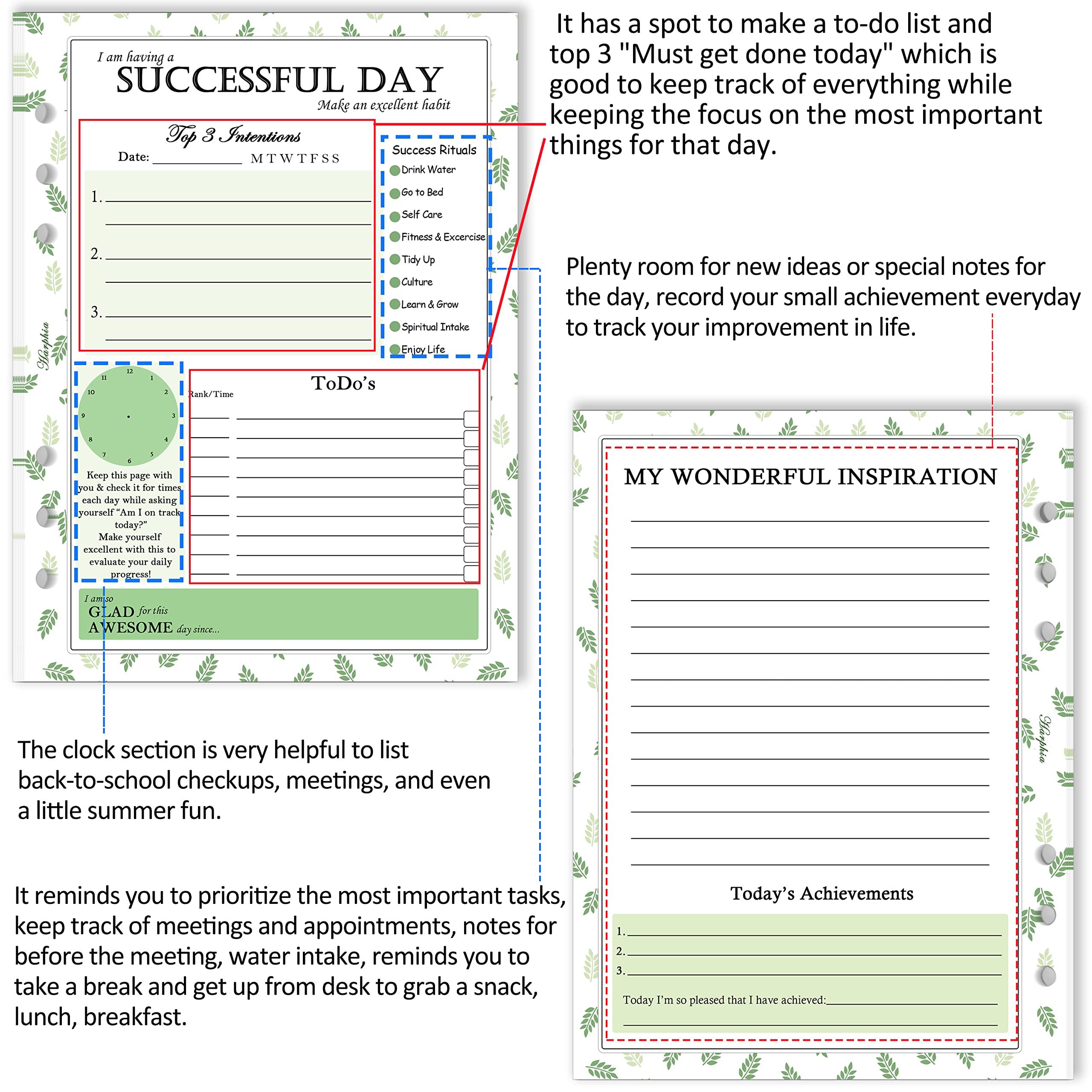 Harphia 2025 A5 Undated Daily Planner Refills - 8.26