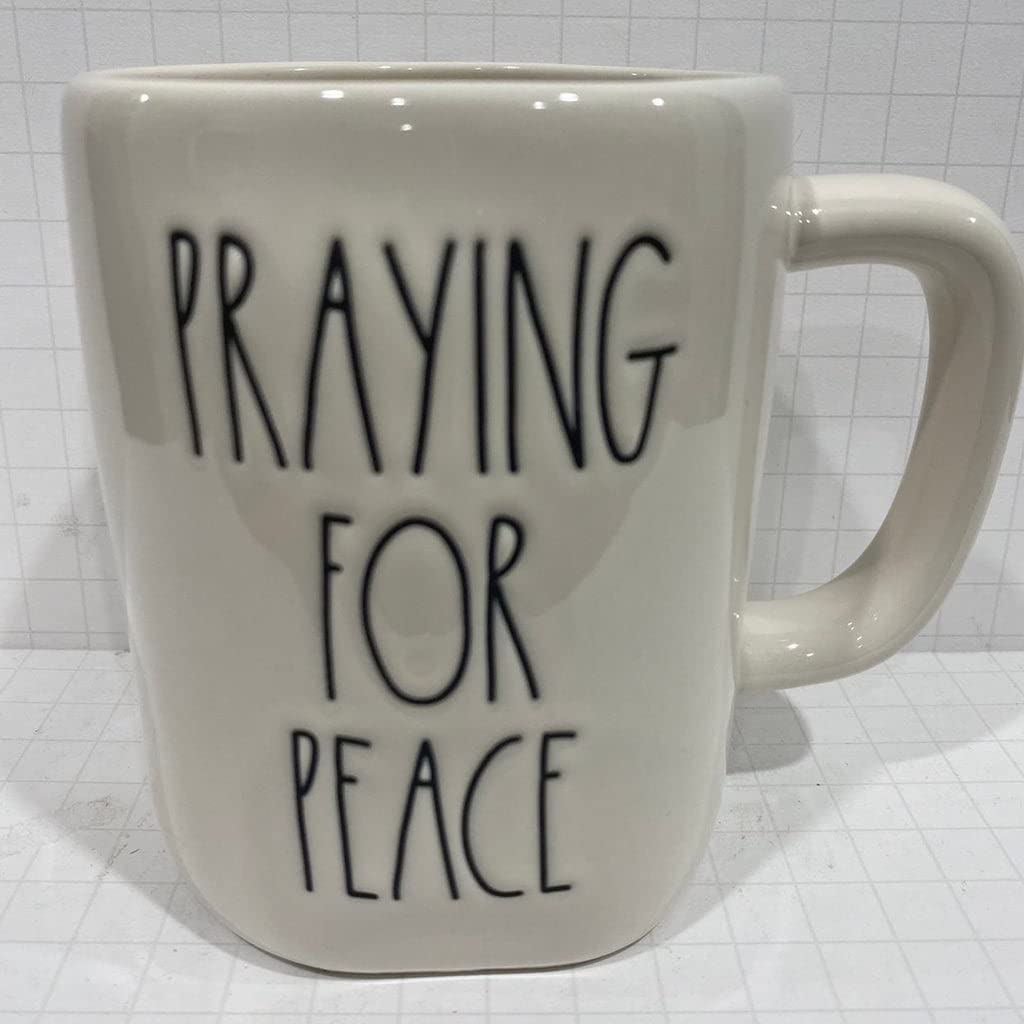 Rae Dunn PRAYING FOR PEACE Ceramic Mug - 16oz Inspirational Coffee Cup - Dishwasher & Microwave Safe - Perfect for Morning Coffee, Tea, or Hot Cocoa at Home or Office