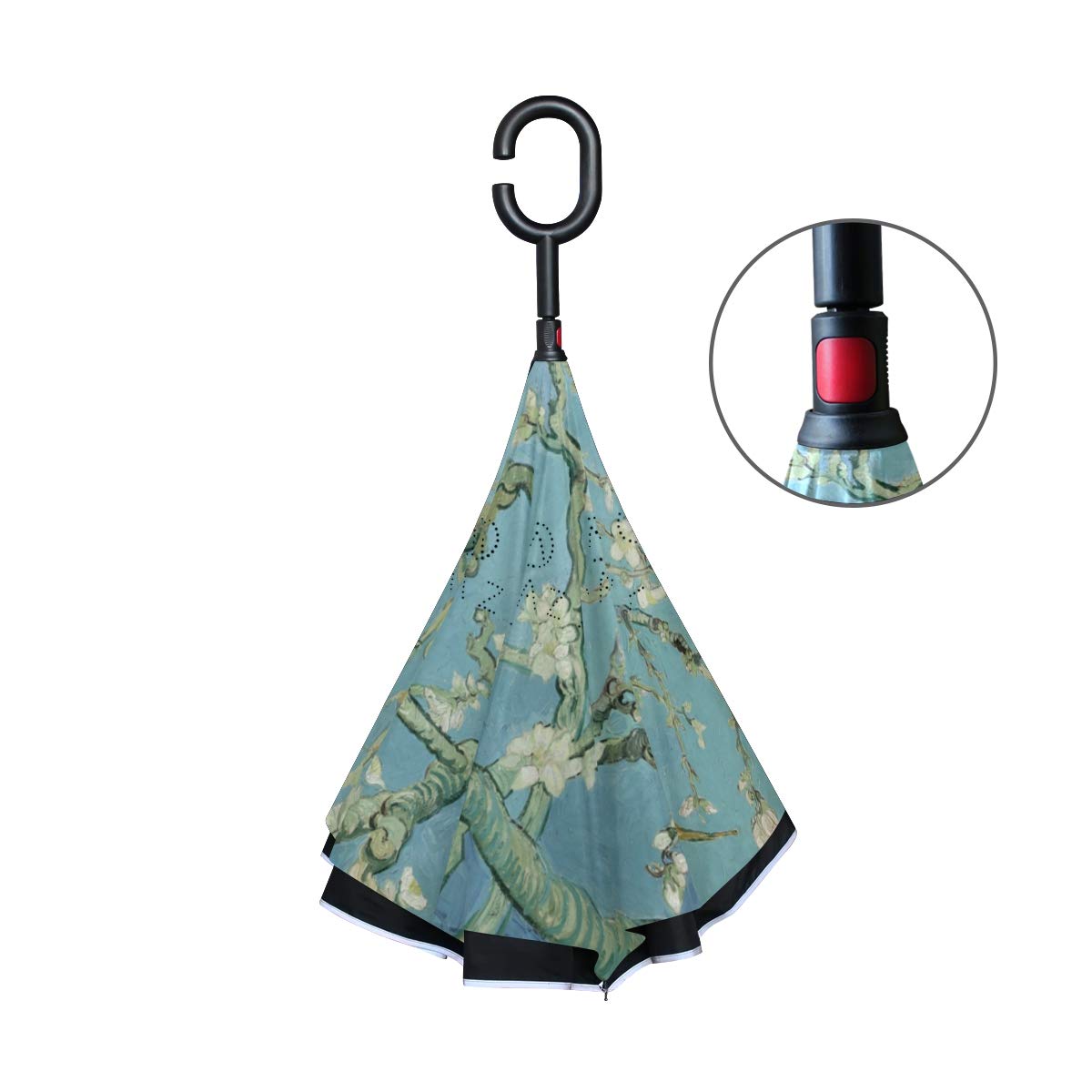Senya Double Layer Inverted Umbrella - Van Gogh Almond Blossom Print - Reverse Folding Windproof Compact Umbrella with C-Shape Handle for Car, Travel & Golf | Perfect for Commuting, Outdoor Activities & Rainy Days