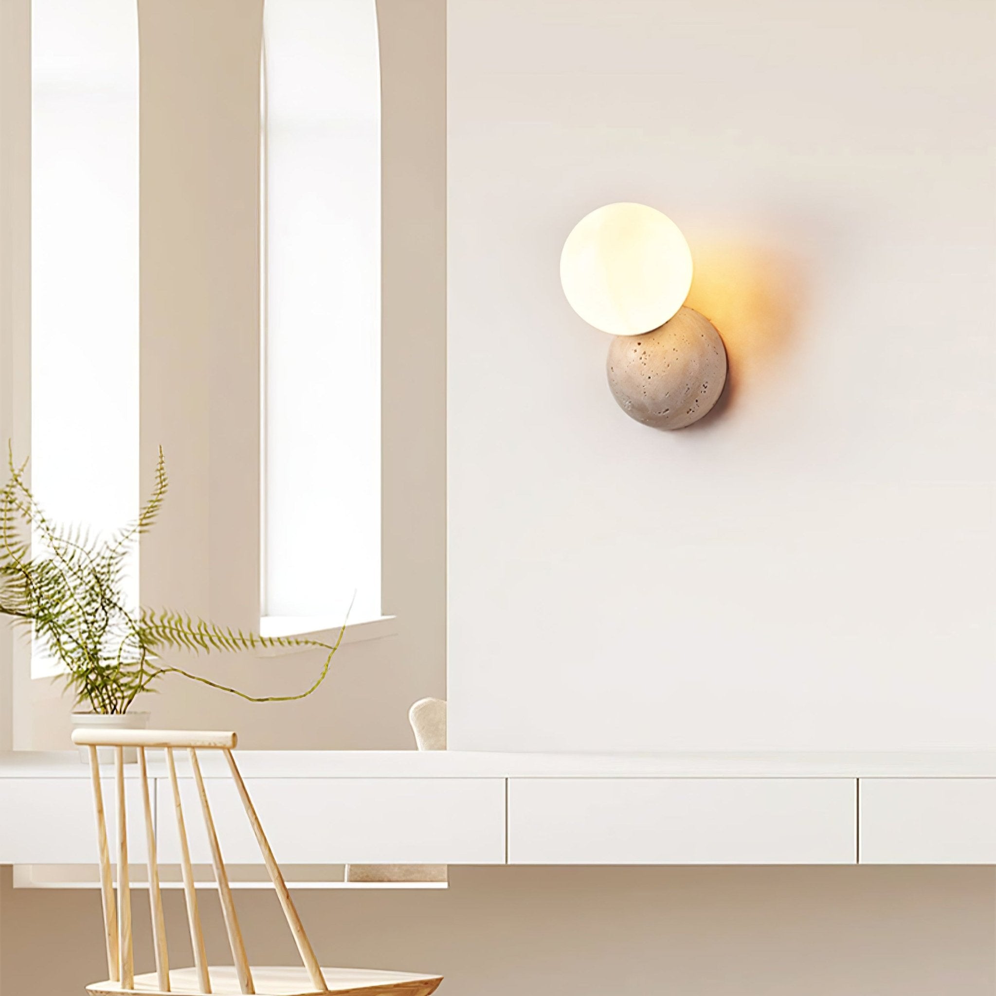 Celestial Travertine Wall Sconce - Modern Stone Light Fixture for Bedroom, Living Room & Hallway Decor - Indoor Wall Mounted Lighting