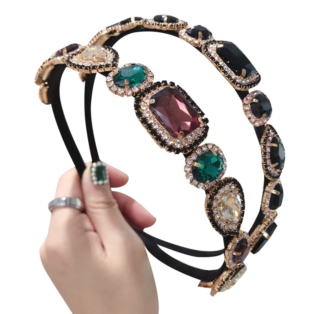 Wiwpar Rhinestone Headbands for Women | Vintage Thin Crystal Hair Hoop Headband | Elegant Hair Accessories for Parties, Weddings & Special Occasions (Colorful)