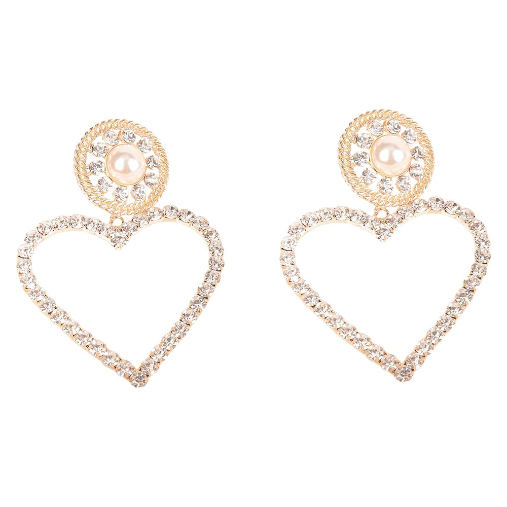 Wiwpar Large Rhinestone Heart Hoop Earrings - Sparkling Love Heart Drop Earrings for Women in Gold | Perfect for Valentine's Day, Date Night & Special Occasions