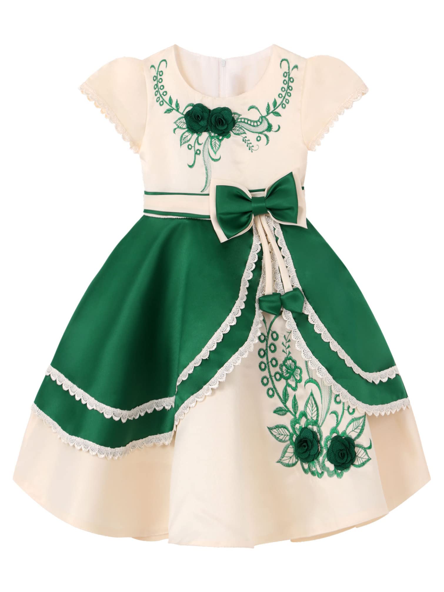 Sywiyi Girls Floral Embroidered Pageant Dress with Cape Sleeve - Elegant Princess Costume for Wedding, Birthday Party & Special Occasions | Perfect for Pageants, Tea Parties & Dress-Up Play