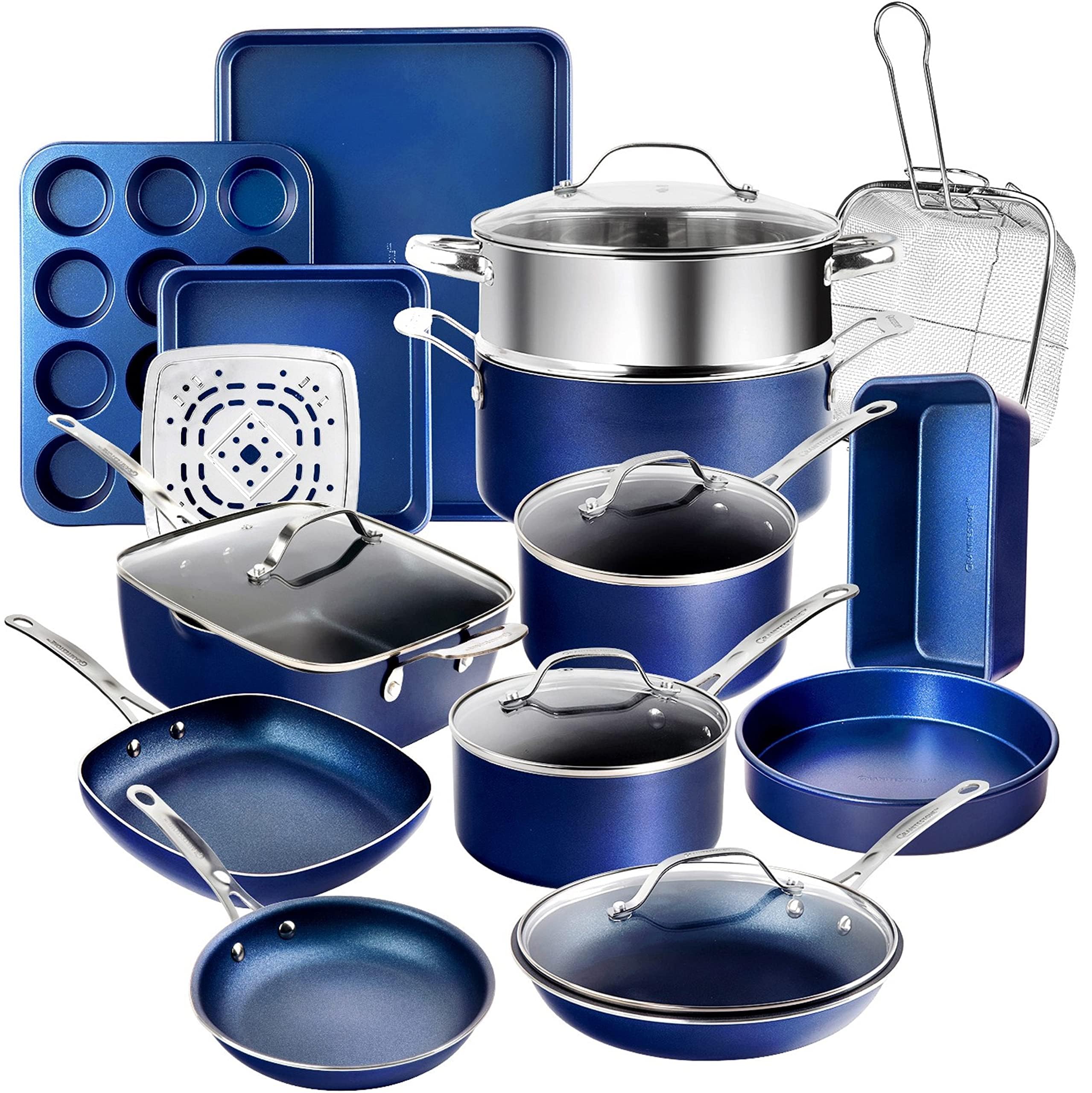 Granitestone True 20-Piece Non-Toxic Pots and Pans Set - PFOA & PFOS Free, Oven & Dishwasher Safe Cookware with Deep Square Pan & Bakeware - Perfect for Home Cooking, Baking, and Family Meals