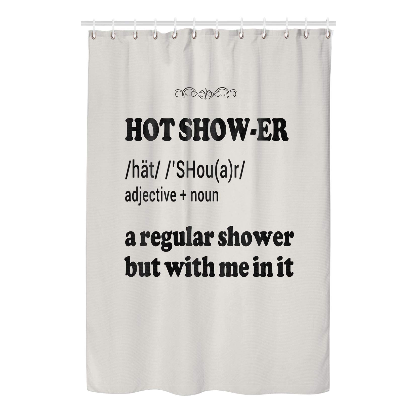Jackey&Smith Waterproof Polyester Shower Curtain Set - 48x72 Inch Bathroom Decor with 12 Hooks | Funny 'Hot Shower Definition' Design for Bath Tub & Shower Enclosure | Perfect for Home, Apartment, and Hotel Bathrooms