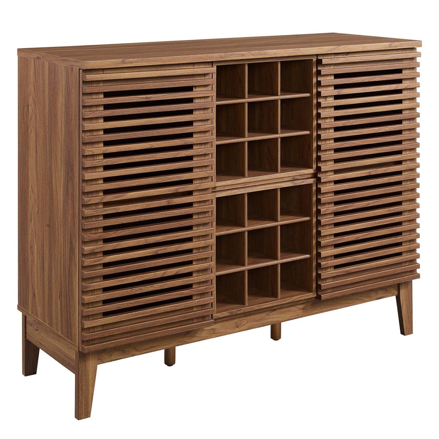 Modway Render Mid-Century Modern Wine Bar Cabinet - Walnut Finish, 17