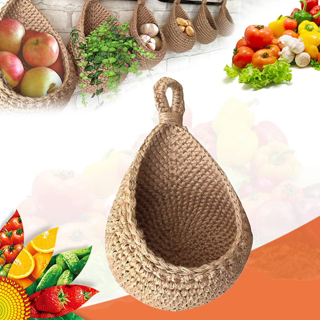 VOSTEVAS XXL Jute Hanging Wall Basket - Eco-Friendly Teardrop Fruit & Vegetable Storage - Bohemian Handwoven Kitchen Organizer for Fresh Produce, Onions, Potatoes - Perfect for Small Space & Farmhouse Decor