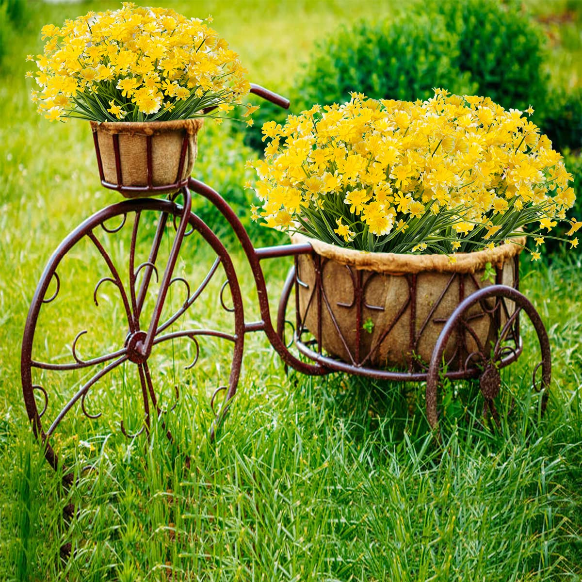20 Bundles UV Resistant Outdoor Artificial Daisy Flowers - Faux Plastic Plants for Indoor & Outside Decoration (Yellow) | Perfect for Garden, Patio, Wedding & Home Decor