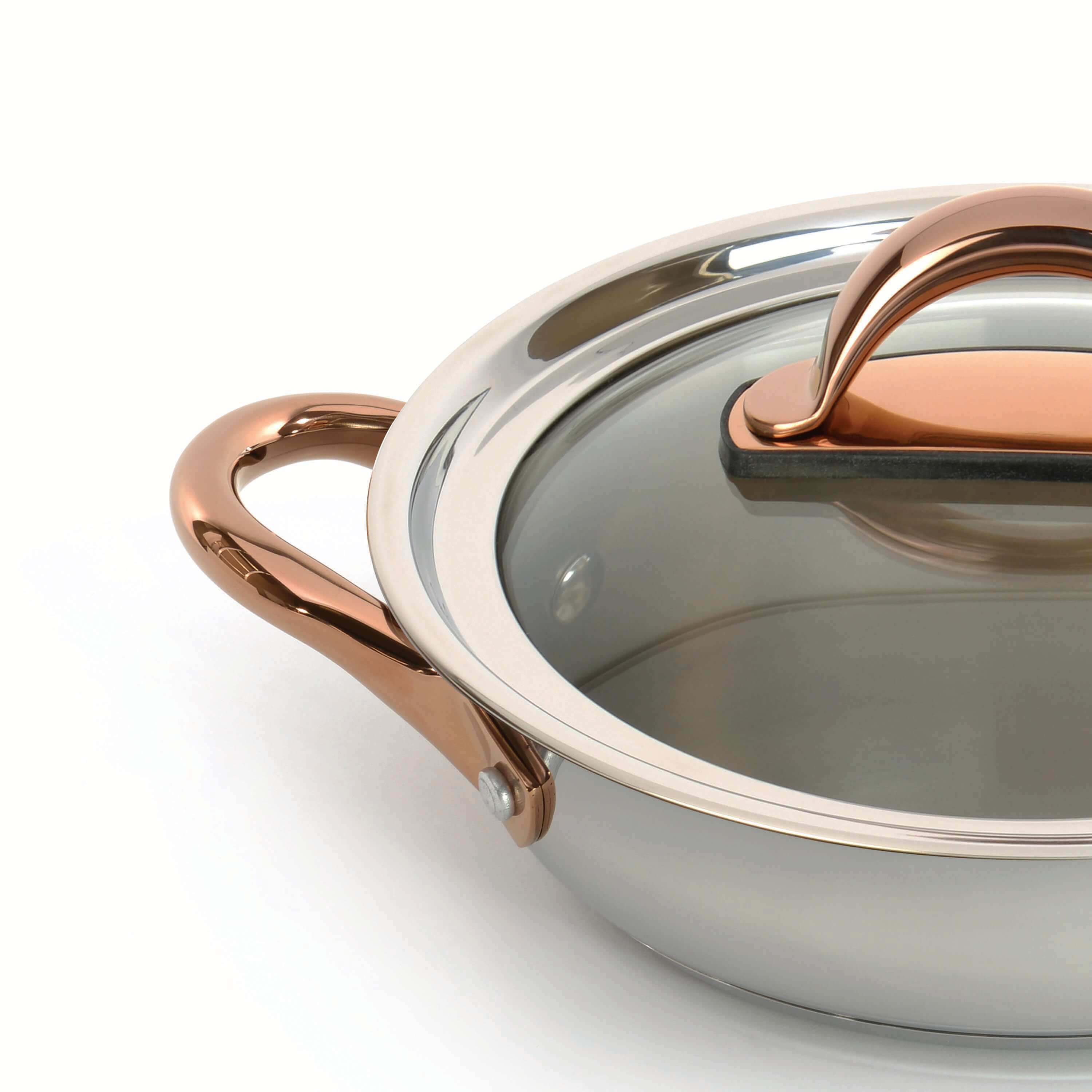 BergHOFF Ouro Gold 5-Piece 18/10 Stainless Steel Cookware Set with Glass Lids & Rose Gold Handles - Premium Kitchen Starter Set for Cooking, Baking & Serving - Perfect for Home Chefs & Dinner Parties