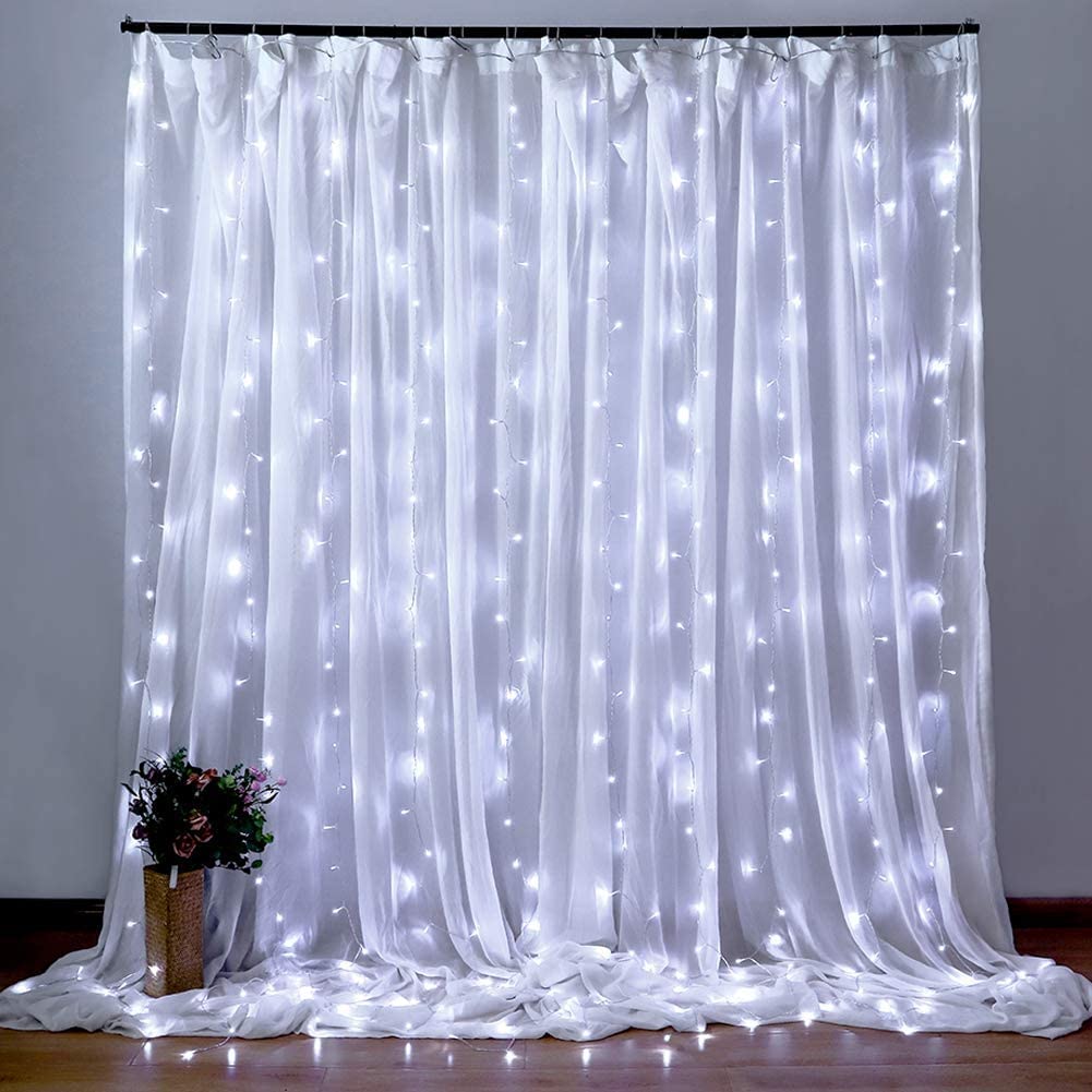 Weillsnow 300 LED Curtain Lights - 9.8FT x 6.6FT Connectable String Lights with 8 Twinkle Modes, Waterproof for Indoor Outdoor Use - Perfect for Bedroom, Patio, Garden, Wedding & Christmas Decorations (White)