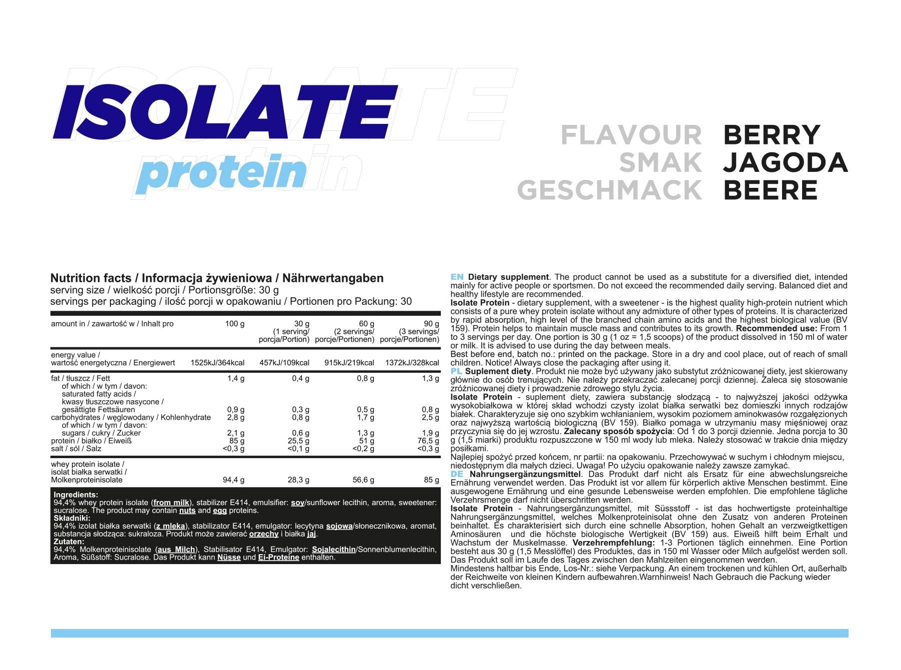 Allnutrition Whey Protein Isolate Powder - Blueberry Flavor, 908g | High Protein, Low Carb, Keto Friendly for Muscle Recovery & Post-Workout Nutrition