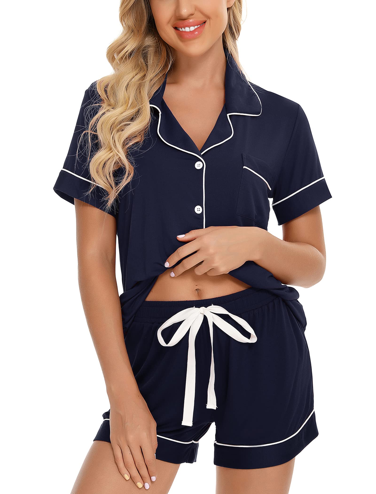 Leikar Women's Button Down Pajama Set - Soft Sleepwear Shorts & Top Lounge Outfit for Bridal Shower, Sleepovers & Relaxing at Home