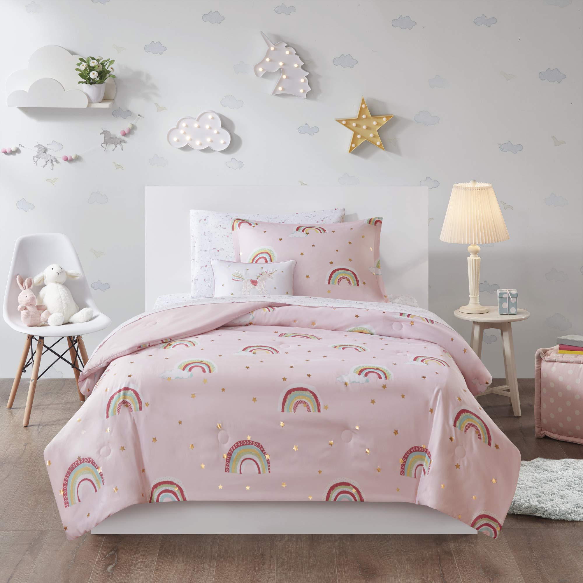 Mi Zone Kids Alicia Cozy 6-Piece Twin Bed in a Bag Set - Soft Comforter & Complete Sheet Set with Playful Print, Pink Girls Bedding for Cozy Sleep & Room Decor | Perfect for Kids' Bedrooms, Sleepovers & Nursery Decor