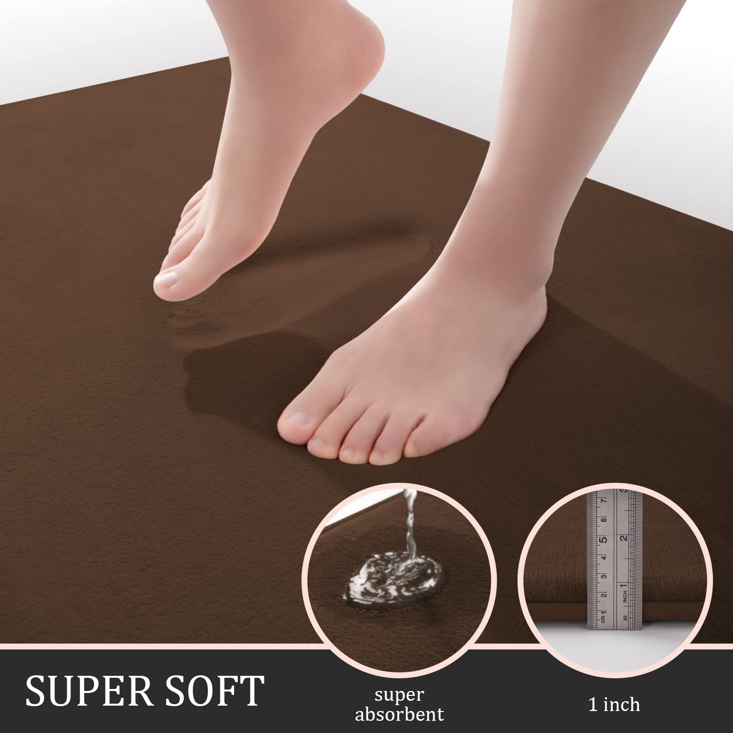 YIHOUSE 3-Piece Memory Foam Bathroom Rug Set - Super Absorbent Non-Slip Bath Mat, Machine Washable Soft Floor Mats for Sink, Tub, Shower & Toilet - Perfect for Bathroom Safety and Comfort (Brown)