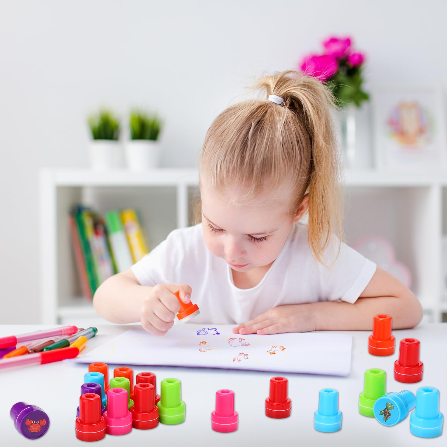 26Pcs Animal Stamps for Kids - Self Inking Zoo & Farm Stampers Set - Perfect for Birthday Party Favors, Classroom Rewards, Arts & Crafts Projects - Great for Goodie Bags, Gift Giving & Creative Play