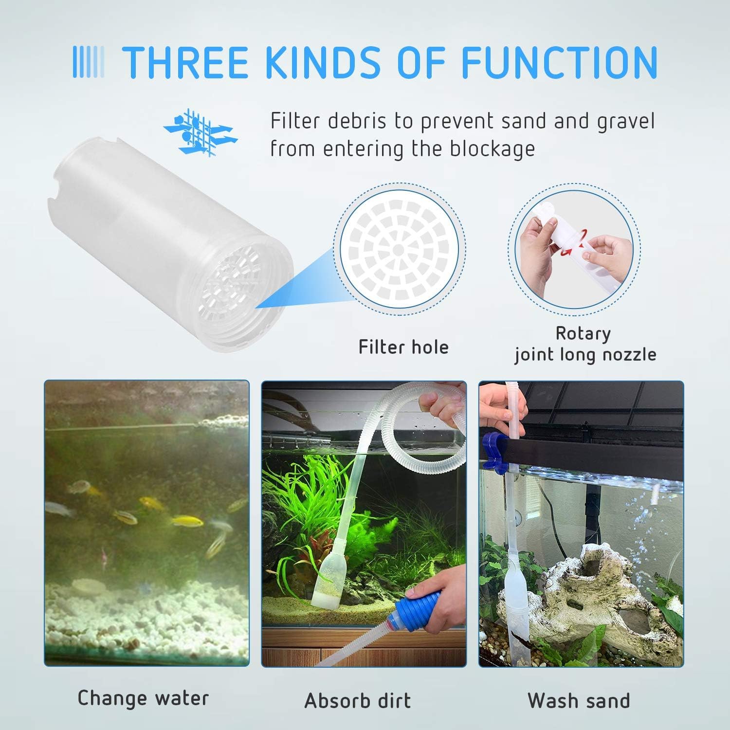 BEGONDIS 5-in-1 Aquarium Fish Tank Siphon Vacuum & Gravel Cleaner Kit - Water Changer, Sand Cleaner, Algae Scraper Set for Freshwater & Saltwater Tanks - Perfect for Weekly Maintenance and Fish Tank Cleaning