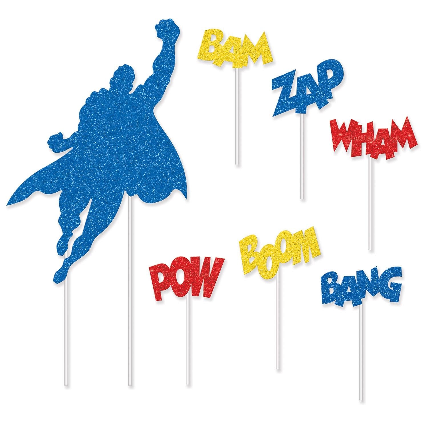 12 Pack Beistle Hero Party Cake Toppers - Superhero Birthday Cake Decorations for Kids, Adults - Perfect for Superhero Themed Parties, Birthdays, and Celebrations