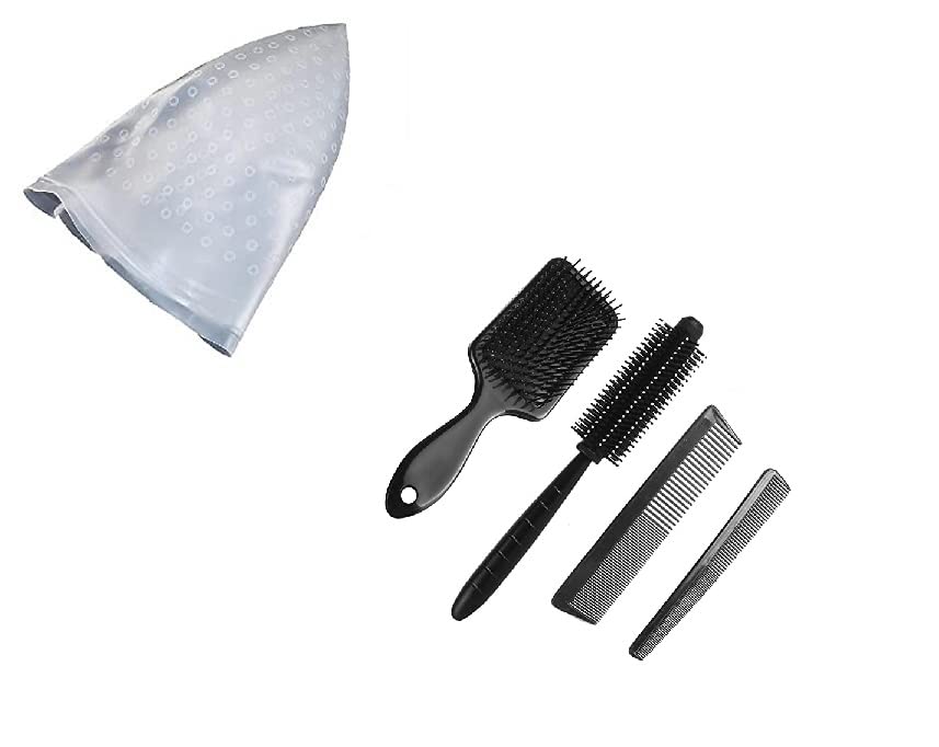 5 Pack Silicone Highlight Cap with Metal Hook & Hair Combs for Easy Hair Coloring – Perfect for DIY Salon, Balayage, Ombre & Highlights at Home