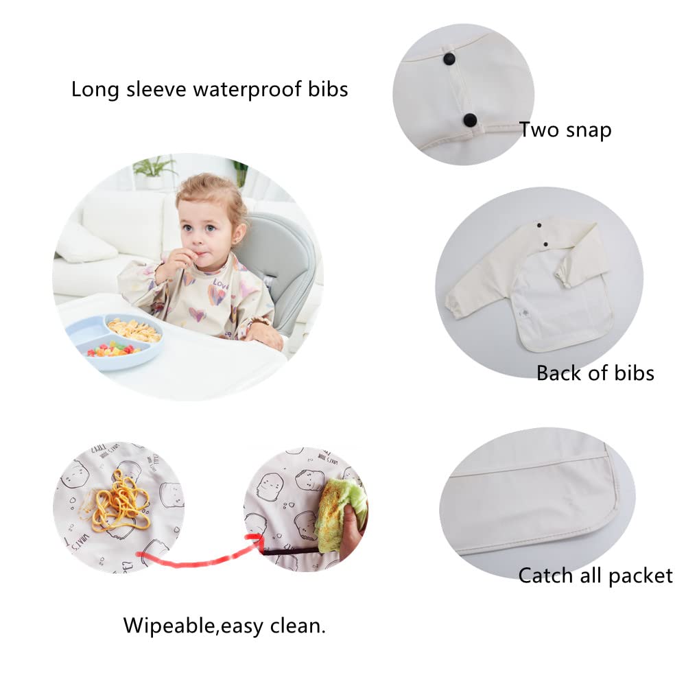 Waterproof Baby Bibs for Infants & Toddlers - Long Sleeve Feeding Bib with Food Catcher | Washable & Easy to Clean | Perfect for Messy Meals, Baby Led Weaning & On-the-Go Feeding