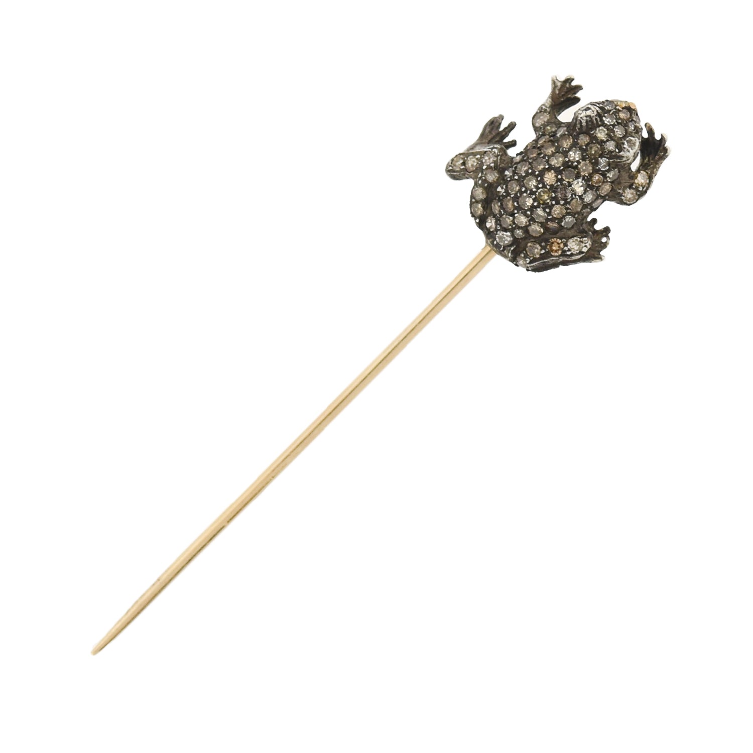 Antique Victorian 15kt Gold & Sterling Silver Diamond Frog Stick Pin - Vintage Jewelry Gift for Collectors & Fashion Enthusiasts - Perfect for Formal Events, Weddings & Special Occasions