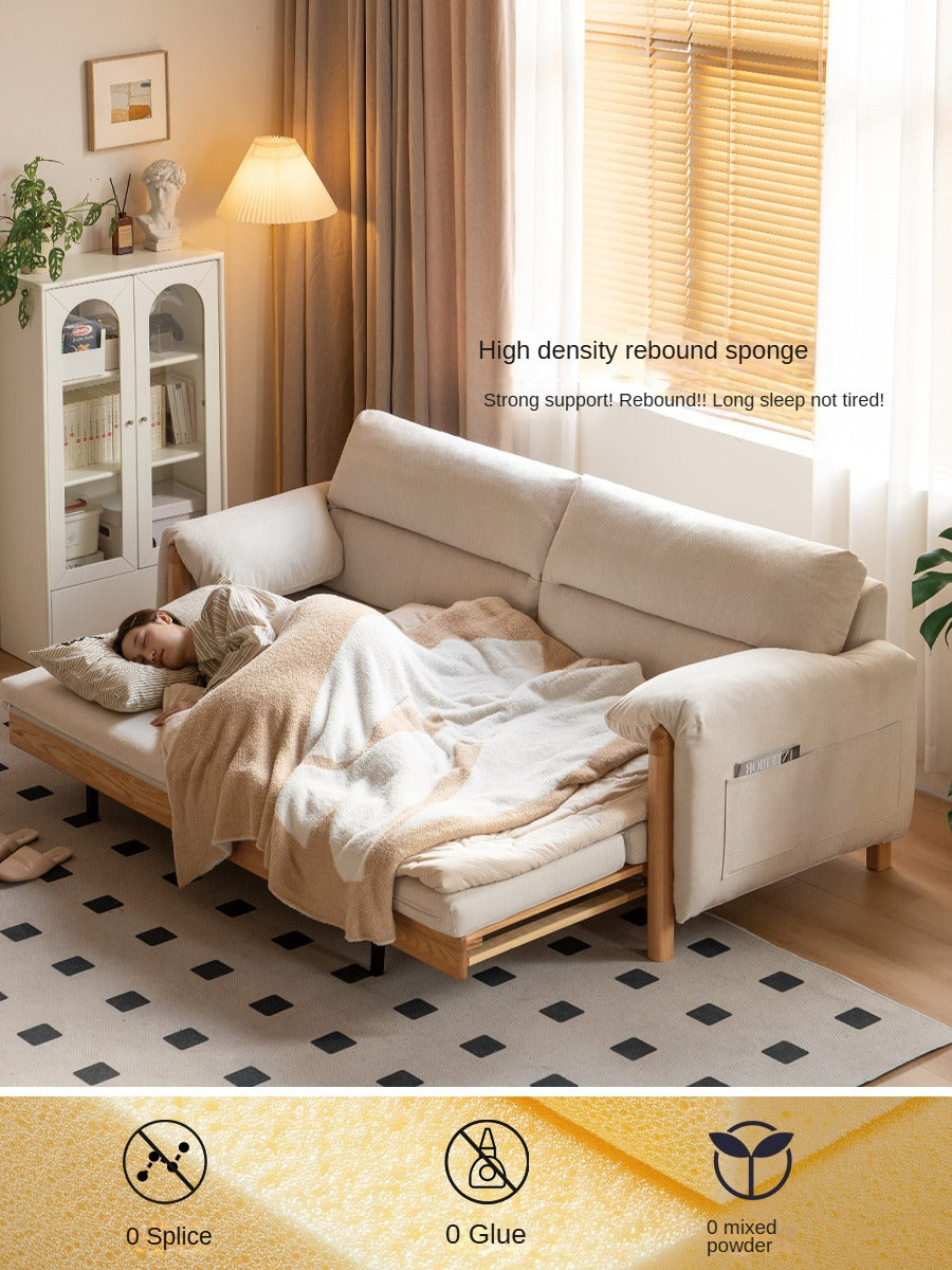 Solid Oak Wood Convertible Sofa Bed - Retractable Design for Sitting & Sleeping | Perfect for Small Spaces, Guest Rooms & Apartments