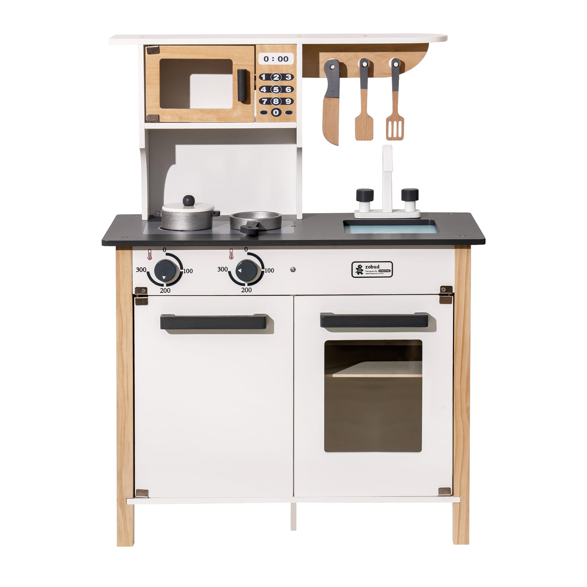 ROBUD Wooden Play Kitchen Set for Kids - Realistic Pretend Toy Kitchen with Sink, Stove & Accessories - Perfect Gift for Boys & Girls Ages 3+ - Great for Imaginative Play, Role Playing & Early Learning