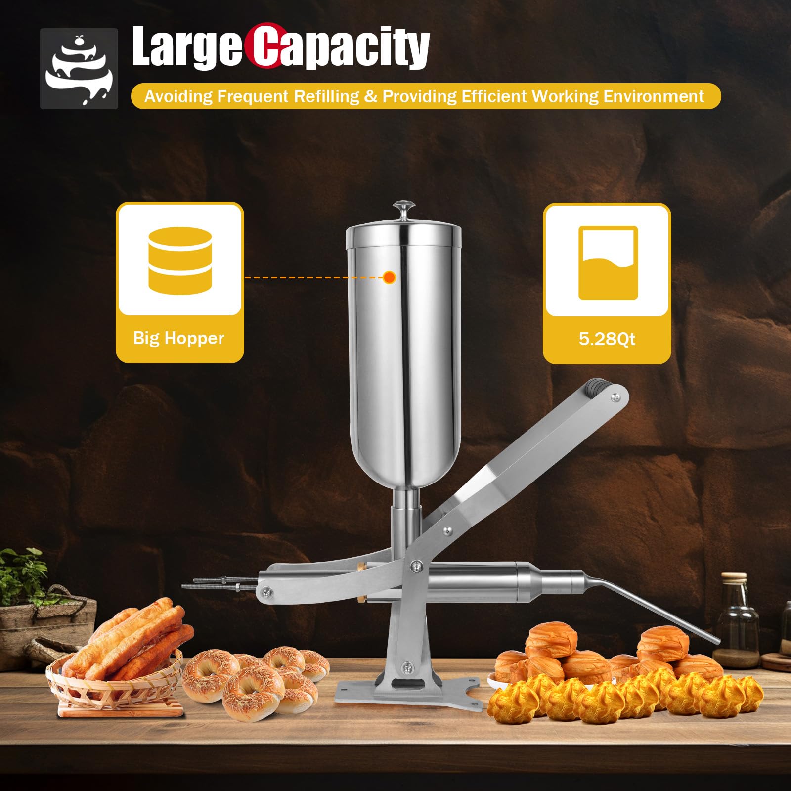 **Stainless Steel Manual Churro Filler Machine - 5L Donut Filling Injector with 4 Nozzles for Pastry, Bakery & Restaurant Use - Perfect for Churros, Eclairs & Cream Puffs**
