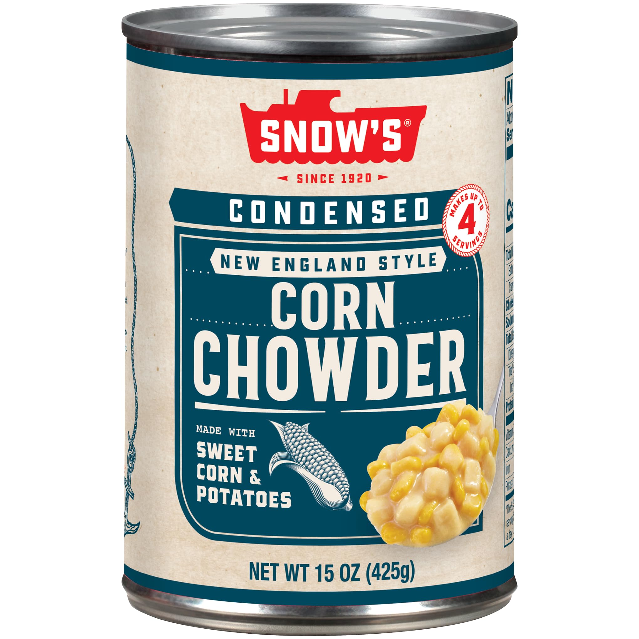 Snow's Condensed Corn Chowder, 15 oz Can - Creamy Comfort Food with Sweet Corn, Savory Spices & Hearty Potatoes | Perfect for Quick Lunches, Cozy Dinners & Camping Meals