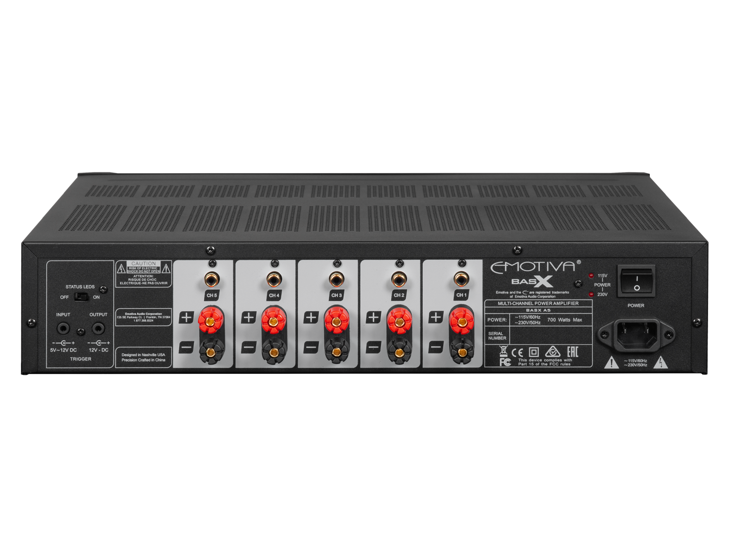 BasX A5 5-Channel High Power Audio Amplifier for Home Theater & Multi-Room Sound System - Perfect for Movies, Music & Gaming
