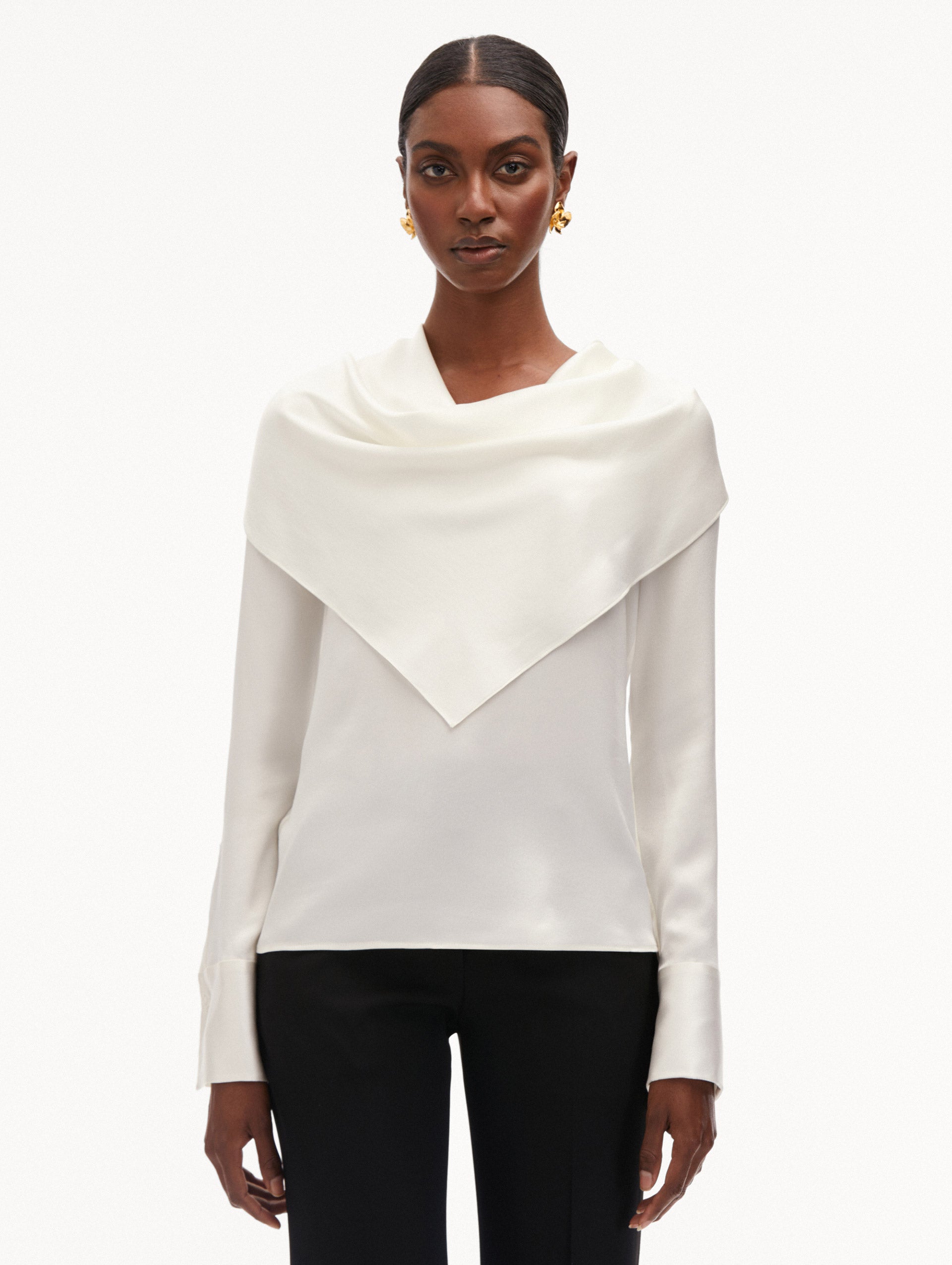 Elegant Draped Detail Silk Blouse for Women - Luxury Soft Silk Shirt with Flowy Sleeves - Perfect for Office Wear, Date Night & Special Occasions