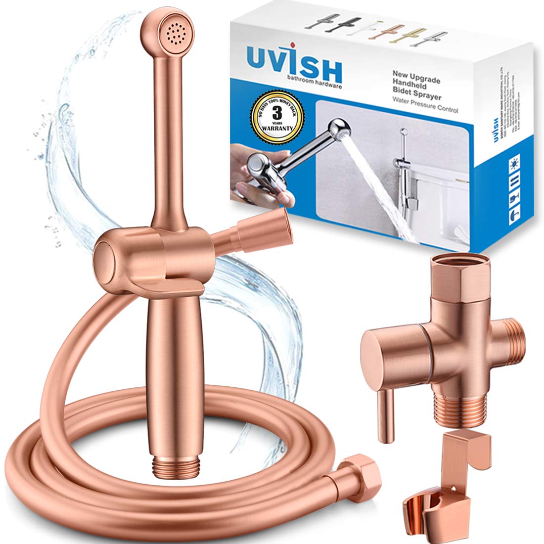 Handheld Bidet Sprayer for Toilet - Adjustable Rose Gold Brass Cloth Diaper & Personal Hygiene Spray Attachment | Perfect for Bathroom, Baby Care & Postpartum Cleaning
