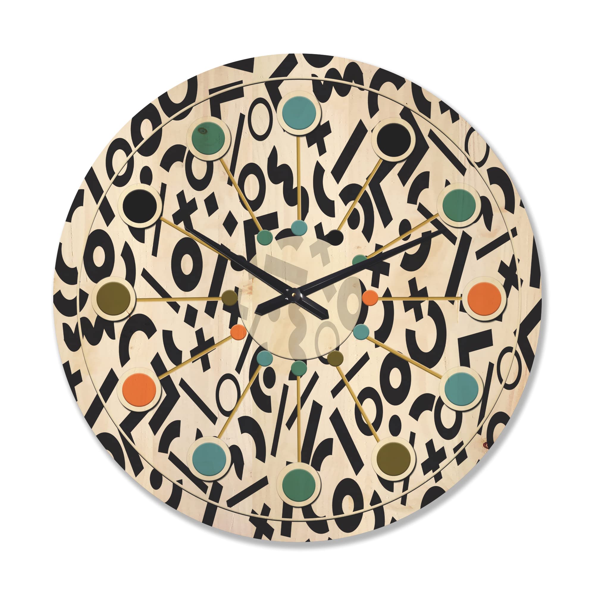 DesignQ Black and White Geometric Mid-Century Modern Wood Wall Clock - Large Oversized Decorative Clock for Living Room, Bedroom & Office Décor - Perfect for Modern Home, Office & Farmhouse Interior Design