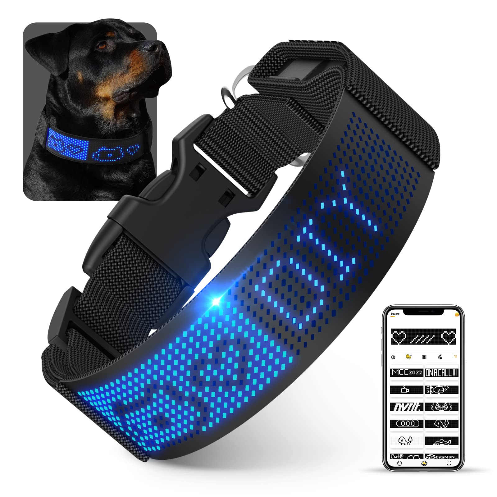 Tenlox LED Light Up Dog Collar with Scrolling Display - USB Rechargeable Safety Collar for Night Walking, Jogging & Outdoor Adventures (Fits Small Medium Large Dogs)