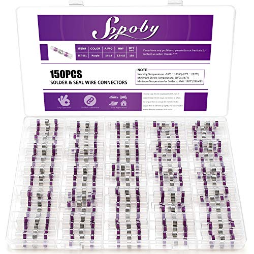 Sopoby 150PCS 14-12 AWG Purple Heat Shrink Solder Seal Wire Connectors - Waterproof Electrical Butt Connectors for Automotive, Boat, Truck & Stereo Wiring - Ideal for Marine, RV and DIY Electrical Repairs