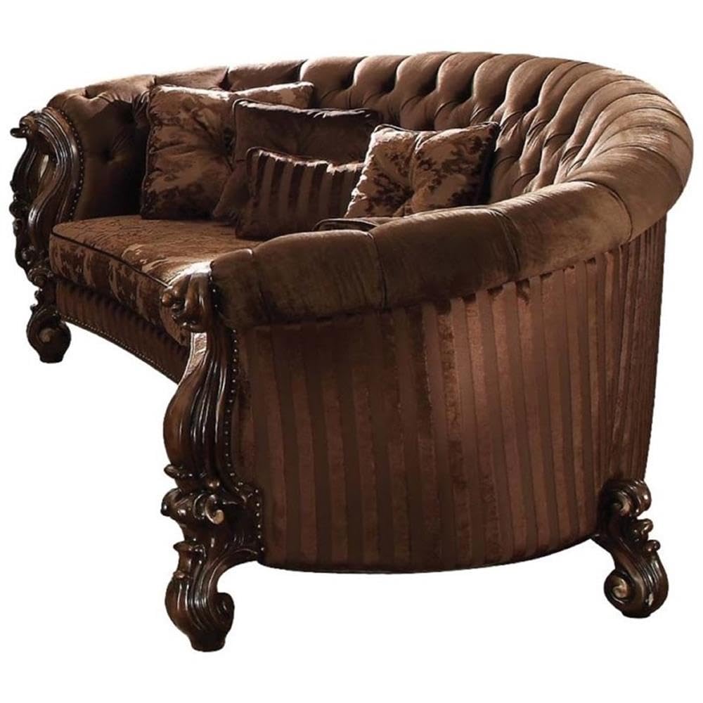 Brown Velvet Versailles Sofa with Cherry Oak Legs for Living Room
