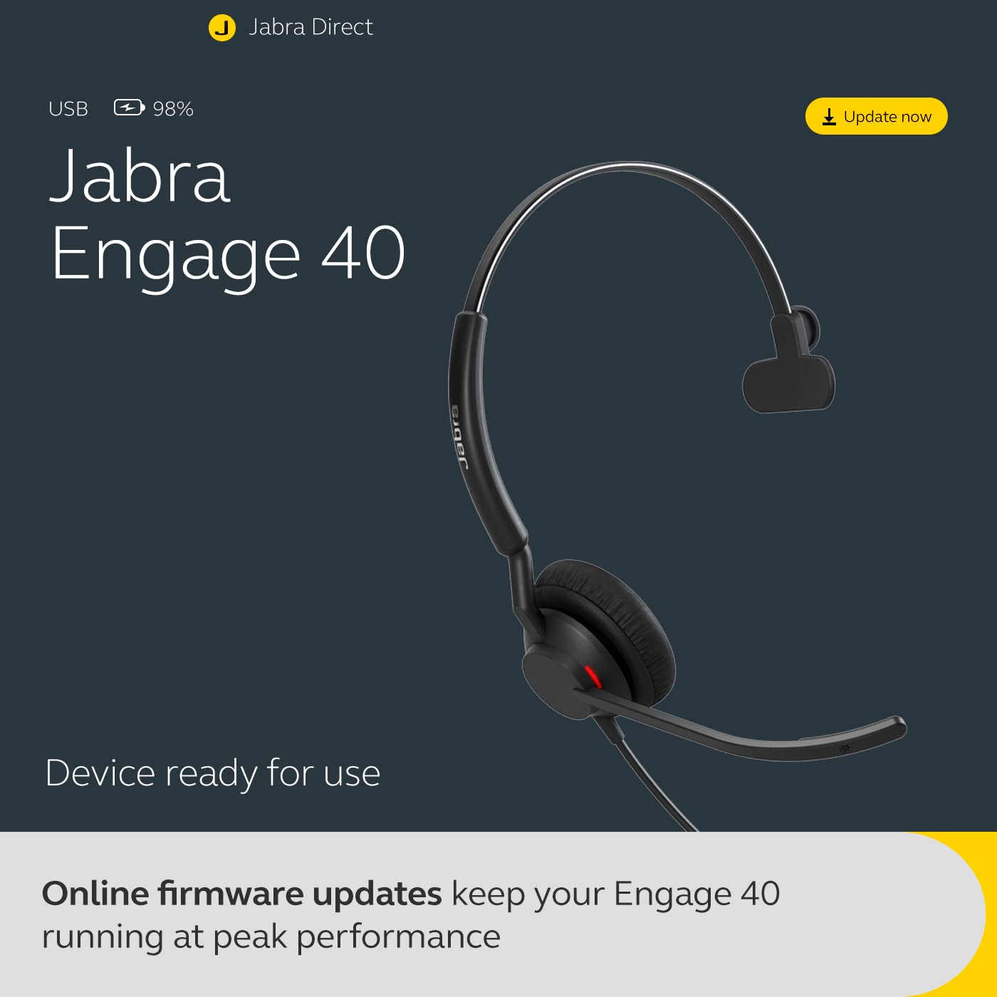 Jabra Engage 40 Wired Mono Headset with Noise Cancelling Mic - USB-A Business Headphones for Office, Call Center & Remote Work - MS Teams Certified, Lightweight Design, Compatible with All Platforms (Black) - Perfect for Conference Calls, Customer Service & Virtual Meetings