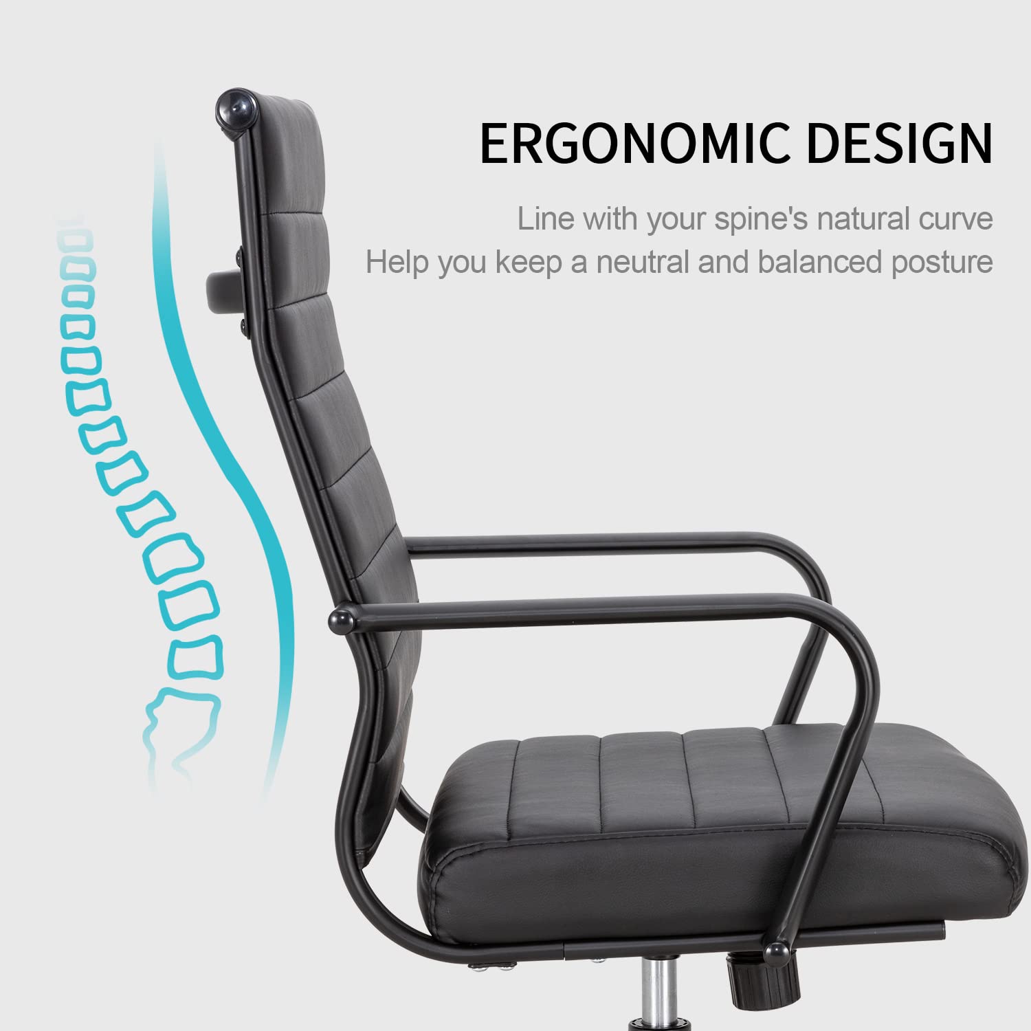 Ergonomic Office Desk Chair with Wheels - High Back Executive Swivel Rolling Chair, PU Leather Modern Ribbed Design for Home & Office Conference - Perfect for Long Work Hours, Video Calls, and Professional Workspaces