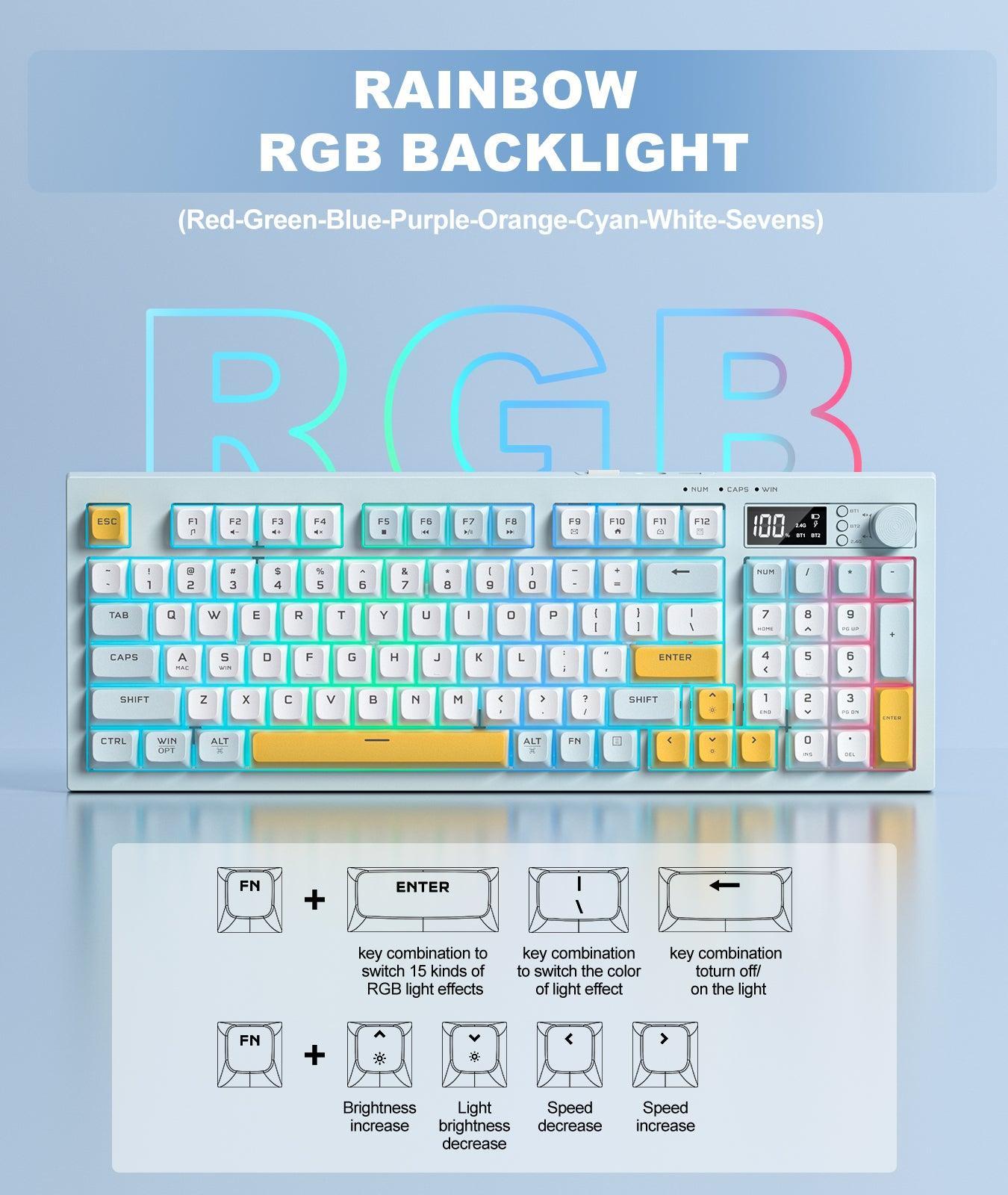 ONIKUMA G80 94-Key Wireless Mechanical Keyboard with LCD Screen & Multifunction Knob - Bluetooth/2.4G/USB-C 3 Mode Connectivity for Gaming, Office & Home Use