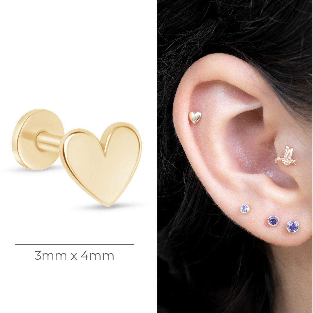 Minimalist Heart Flat Back Stud Earrings in Solid 14k Yellow Gold - Perfect for Everyday Wear, Gifts & Special Occasions
