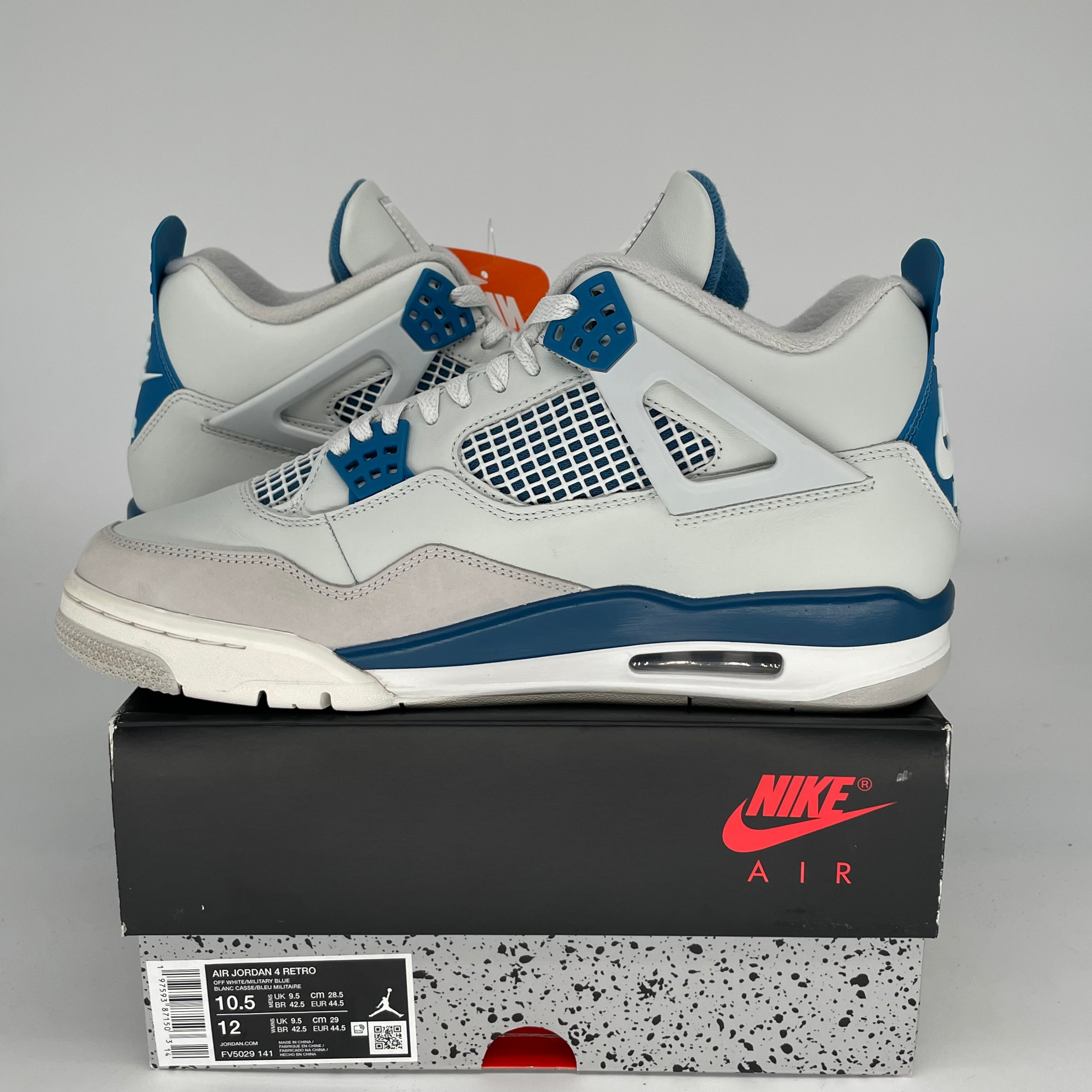 Original: AIR JORDAN 4 MILITARY BLUE SIZE 10.5/12W FV5029 141   Optimized: **Authentic Air Jordan 4 Retro Military Blue Men's/Women's Sneakers - Size 10.5/12W (FV5029-141) - Perfect for Basketball, Streetwear & Sneaker Collection**