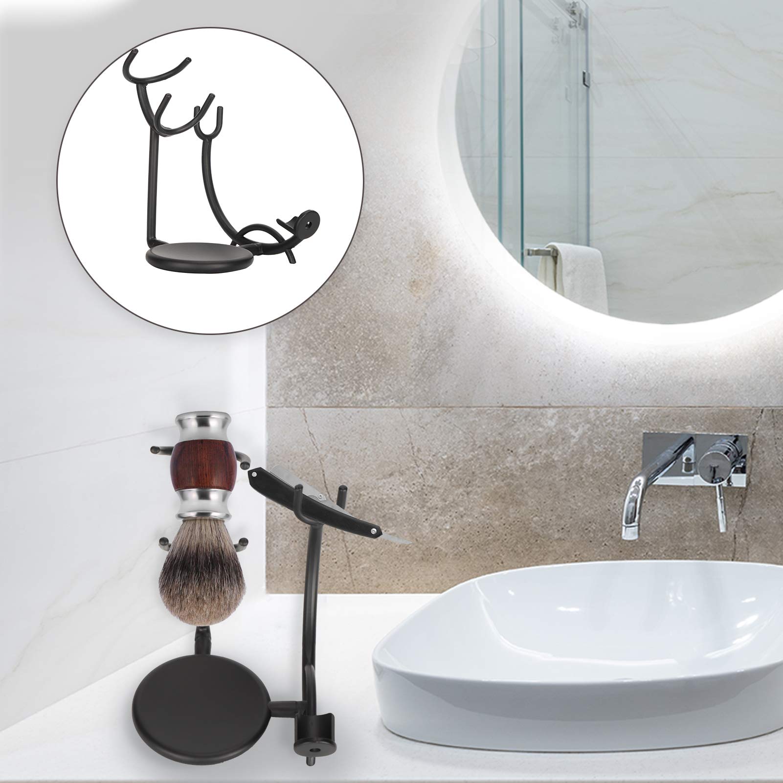 Premium Razor Stand & Shaving Brush Holder - Universal Bathroom Organizer for Men's Grooming | Perfect for Countertop, Vanity & Travel Toiletry Kits