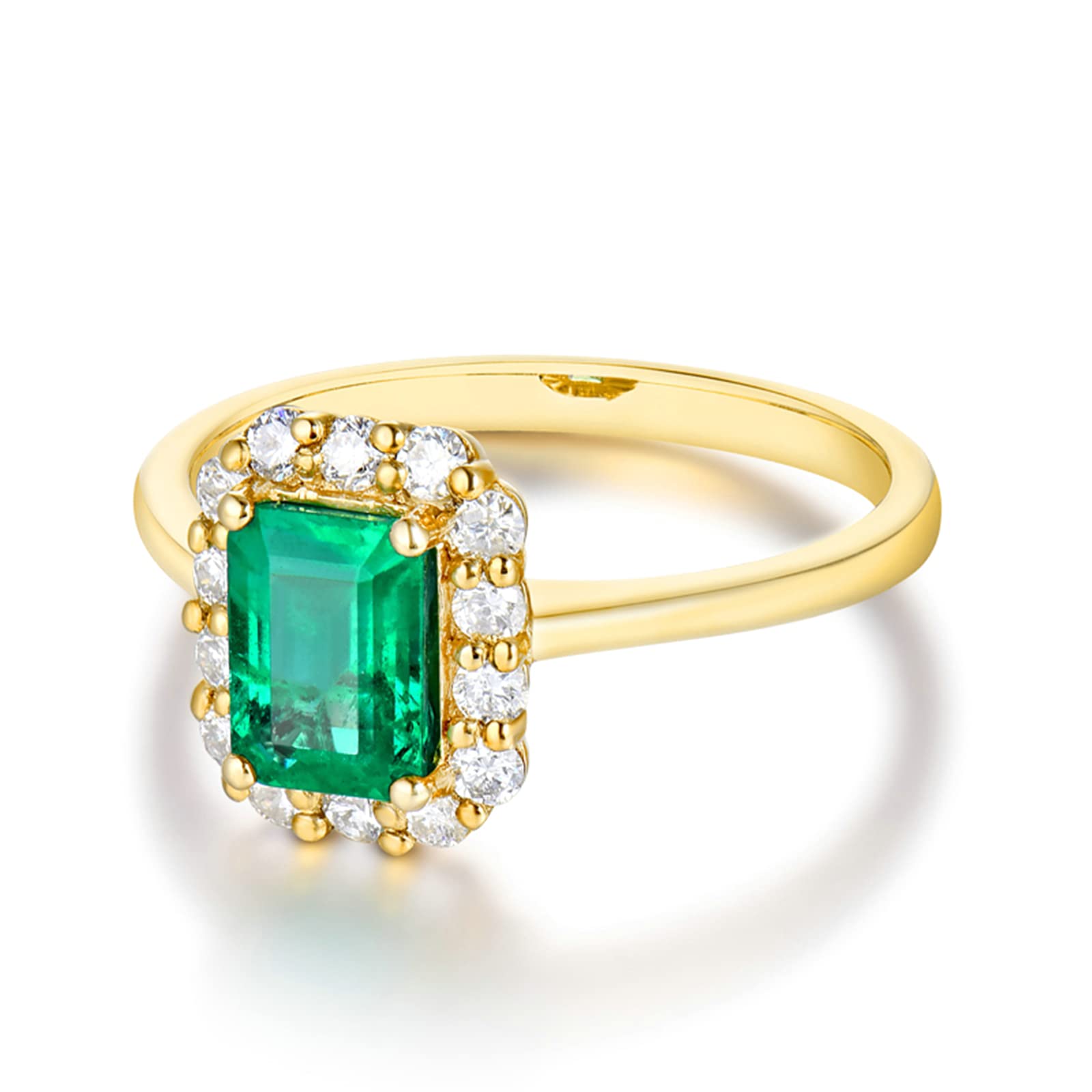 18K Yellow Gold & 925 Sterling Silver Women's Wedding Rings - Simple Emerald Moissanite/Zirconia Band for Engagement, Anniversary & Everyday Wear