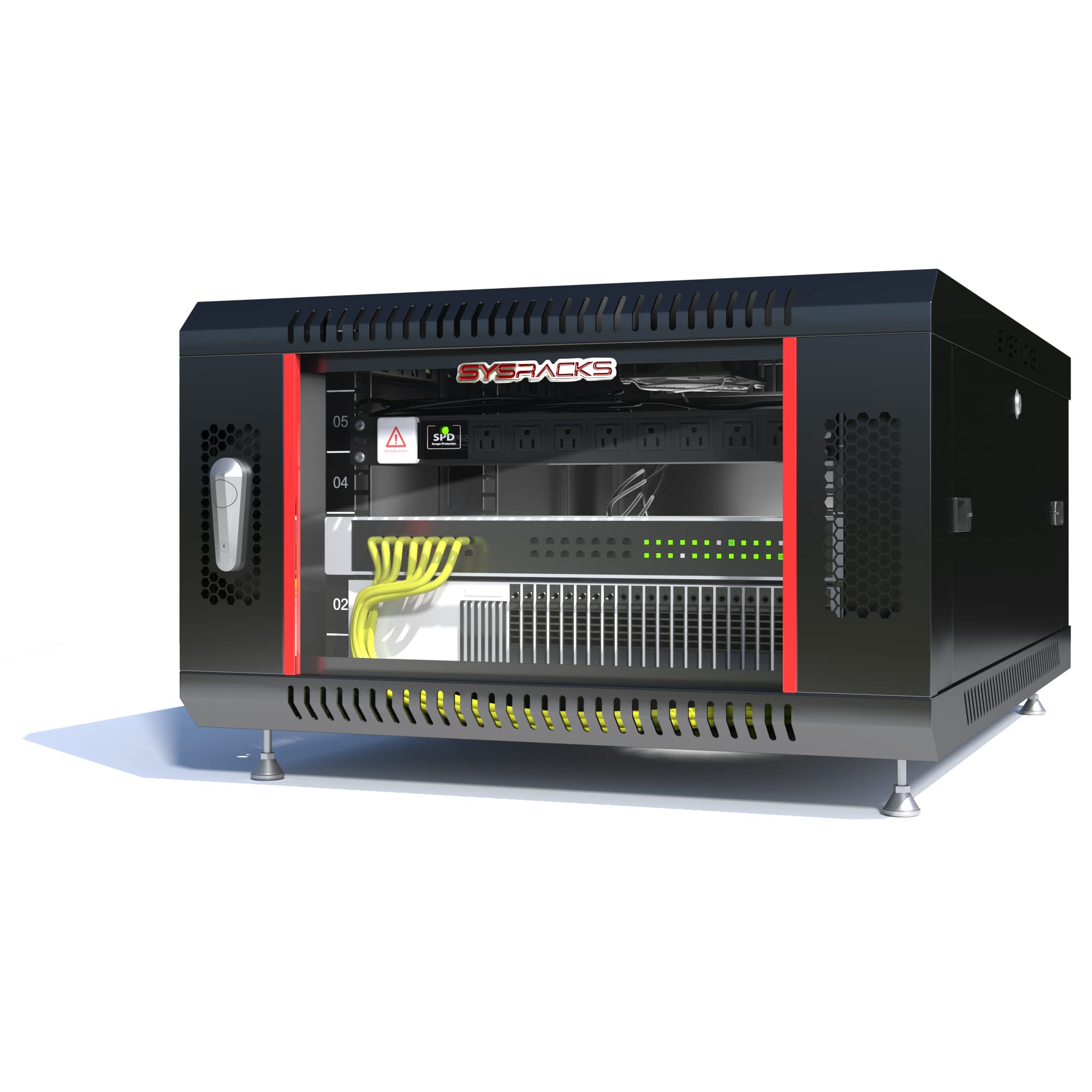 6U Wall Mount Server Rack Cabinet - Secure Locking Network & AV Equipment Enclosure for Electronics, Audio Video & Data Storage - Includes Legs, Power Strip, Shelf & Cooling Fan - 24-Inch Deep Black Rack (Perfect for Home Studios, IT Closets & Commercial AV Installations)