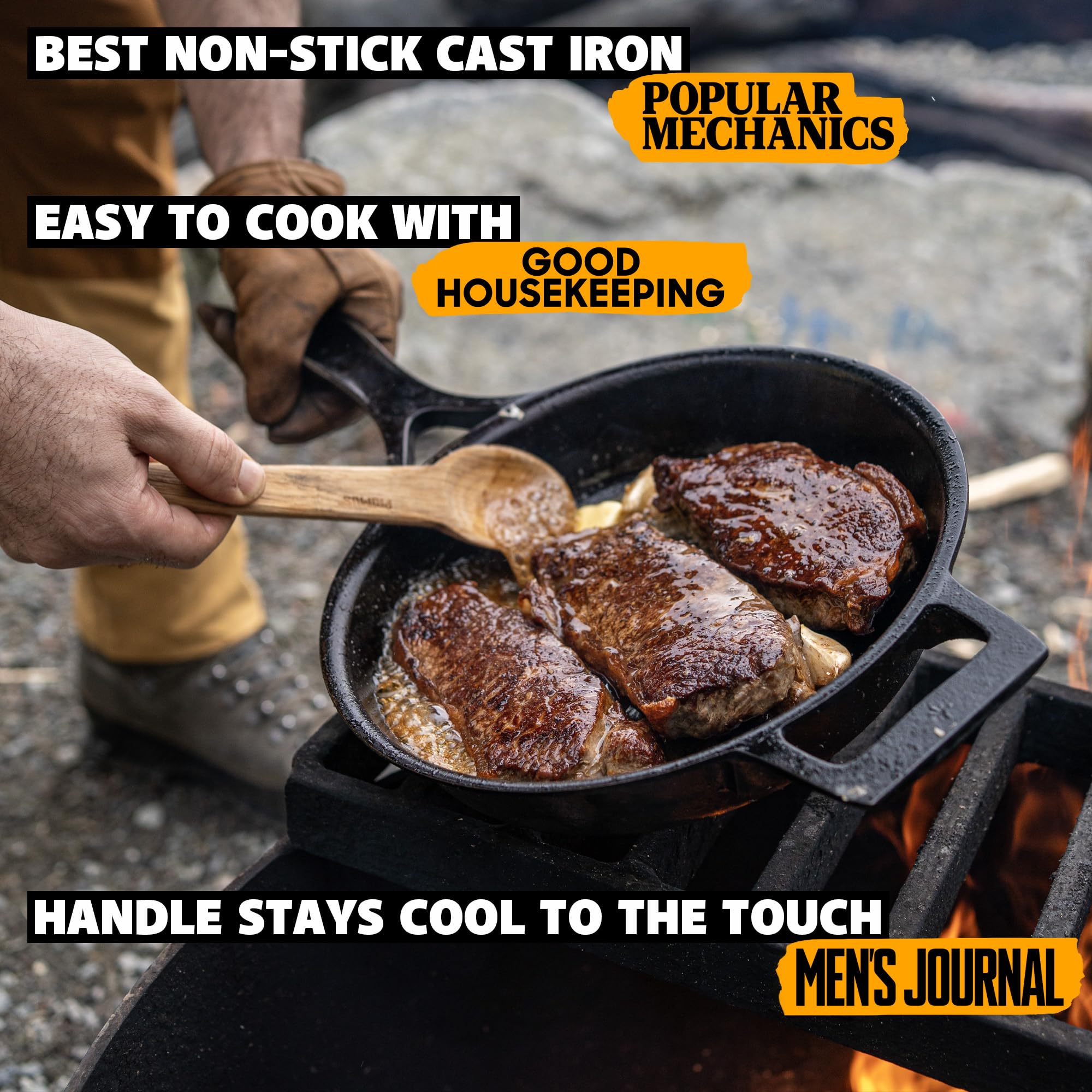 Premium 12-Inch Cast Iron Skillet – Made in USA, Pre-Seasoned, Even Heat Distribution, Nonstick Surface for Grilling, Frying, Baking & Searing – Perfect for Camping, Outdoor Cooking & Home Kitchen Use