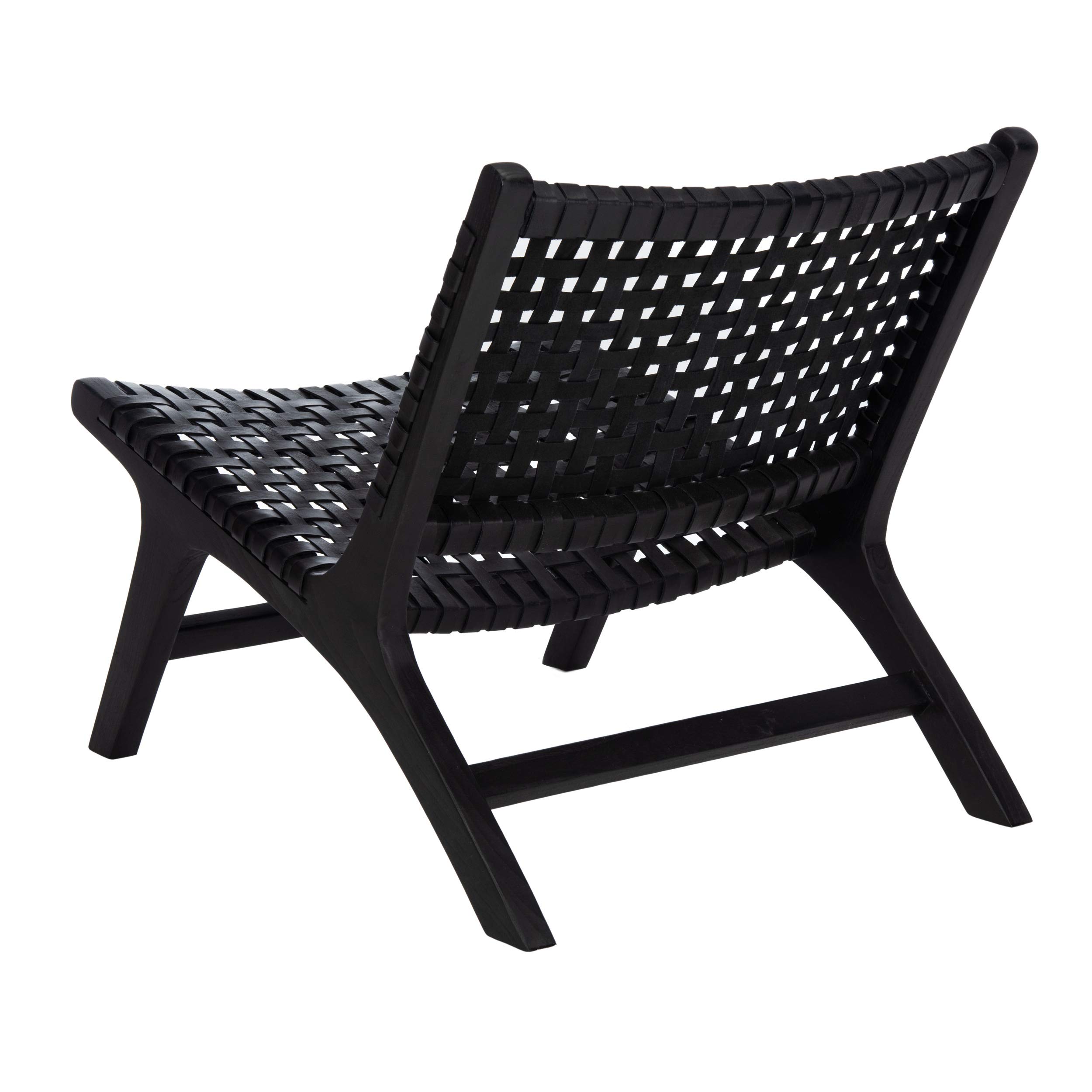 Safevieh Luna Black Leather Woven Accent Chair - Modern Living Room, Office & Lounge Seating Furniture for Home Decor