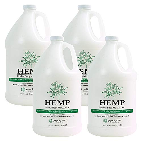 Ginger Lily Farms Hemp Seed Oil Body Moisturizer for Dry Skin - 100% Vegan, Cruelty-Free, Fruity Floral Scent - 1 Gallon Refill (Pack of 4) - Deep Hydration for Body, Hands & Feet - Perfect for Daily Skincare Routine & Spa Treatments